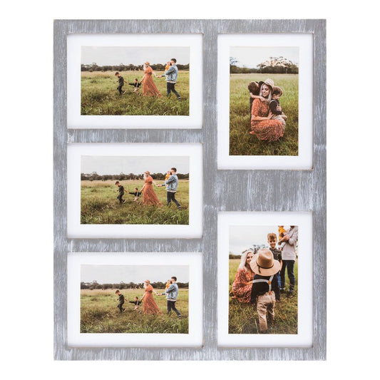 Great Lakes Memories GLM 4x6 or 5x7 Collage Picture Frames for Wall, Holds 5 Photos with Glass & Mat, 5x7 Picture Frame, Picture Frames Collage Wall Decor (Gray)