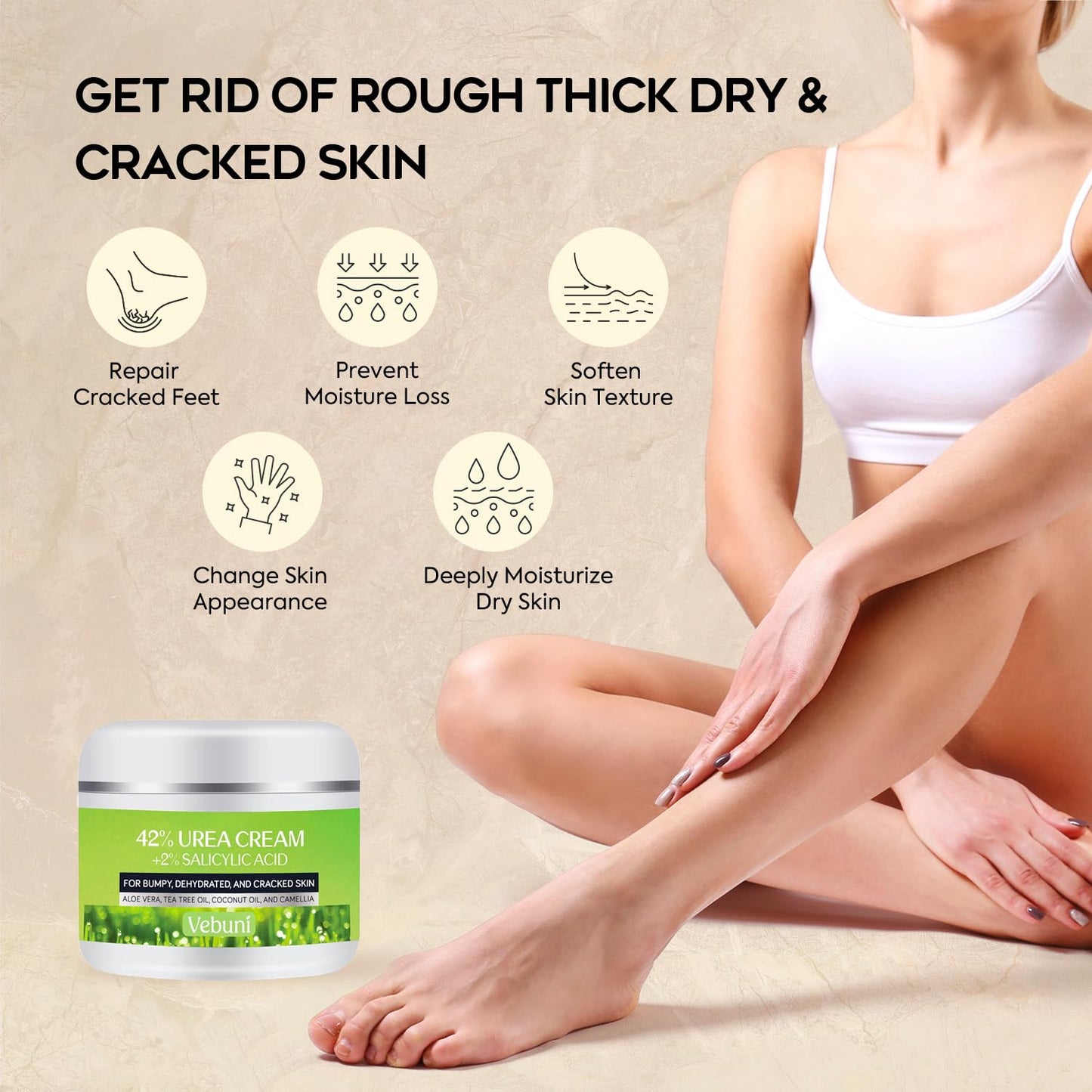Vebuni Urea Cream 42% Foot Cream Salicylic Acid 4 Oz, Upgraded Callus Remover For Feet, Knees& Elbows, Intensive Moisturizes & Softens Skin, Exfoliates Dead Skin
