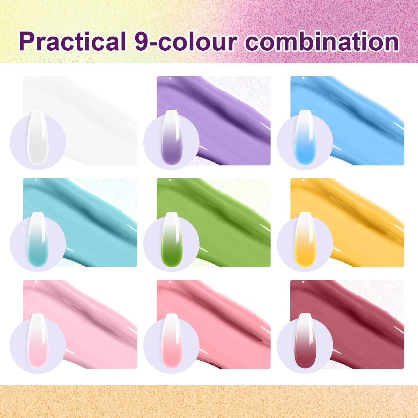 U-Shinein Gradient Painting Gel, 9 Bright Colors Ombre Gel Nail Polish Light Pink Blue Summer Kit Sponging for Pigment Pat Kit Aura Nails French Manicure Soak Off UV Bloom Summer Set