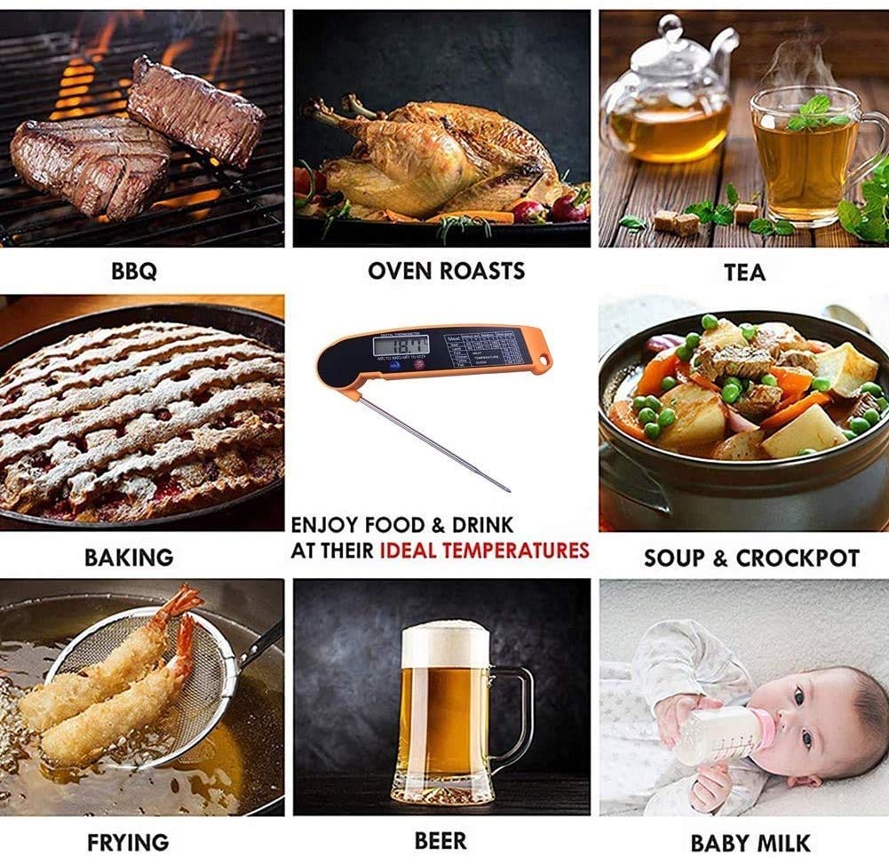 Meat Food Thermometer for Grill and Cooking-Ultra Fast Instant Read Waterproof Digital Kitchen Thermometer Probe for Grilling, BBQ, Baking, Candy, Liquids, Oil (Color : Yellow), QIYUDS11 (Yellow )