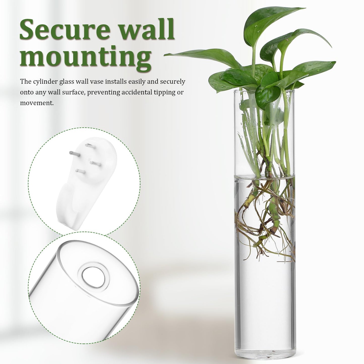 RUNROTOO 2pcs Wall Hanging Glass Vases for Indoor Plant Propagation Stations, Large Round Tube Hydroponic Water Plant Holders, Modern Hanging Terrariums for Home Décor