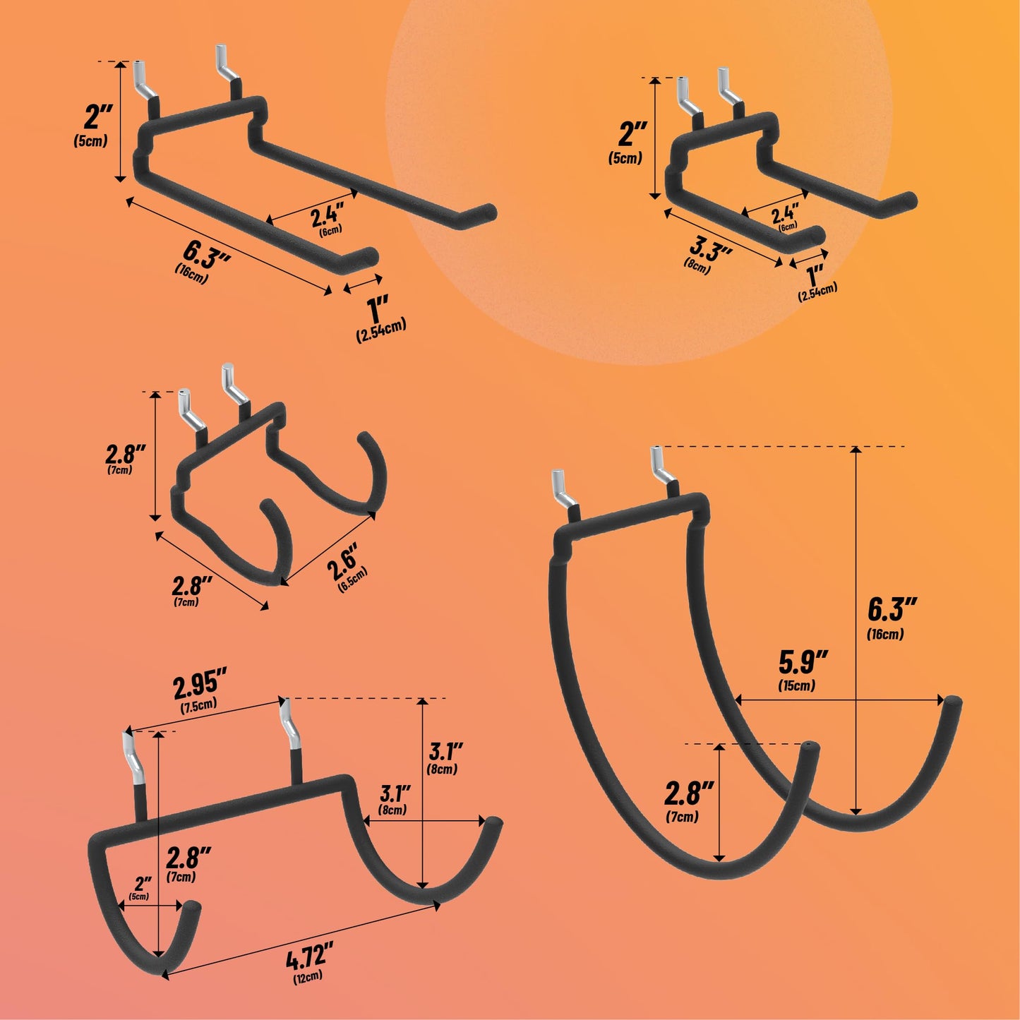HUHOLE 10-Pack Heavy Duty Pegboard Hooks for Power Tools & Garage Organization, Vinyl-Coated Steel Drill Holders & Utility Hangers, Fits Standard 1/4" Pegboards"