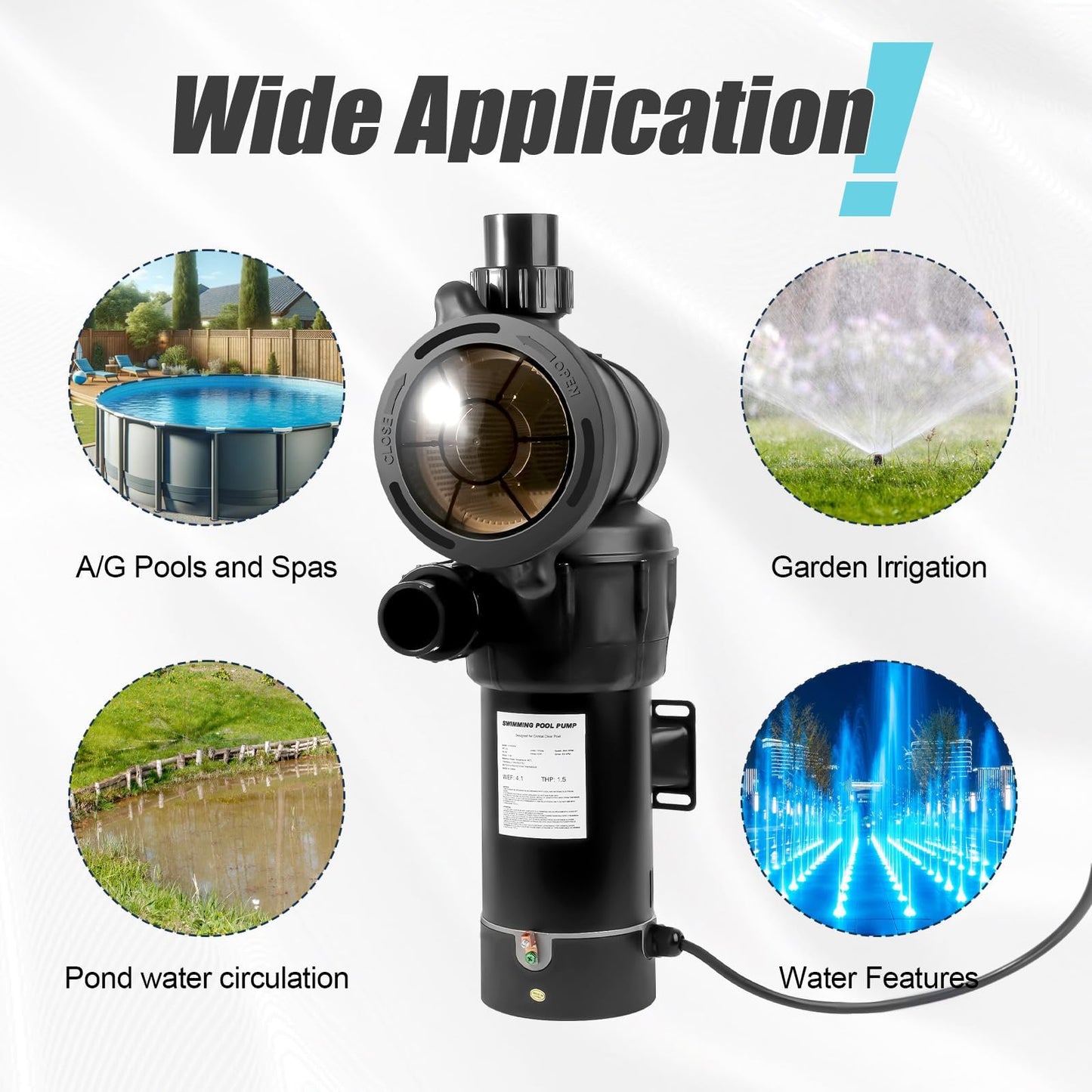 DoE-Compliant CEC approved PureBy Pool Motor Pump, 2HP Variable 2 Speed 115v 5160GPH Above Ground Pool Pump with 1.25" & 1.5" NPT Unions