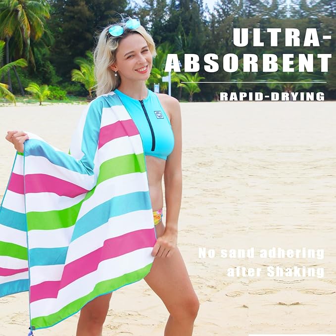 Exclusivo Mezcla Microfiber Quick Dry Beach Towel, Oversized Lightweight Sandfree Pool Towel for Swimming Camping Travel with Bag (Multicolor, 35x70 Inches)