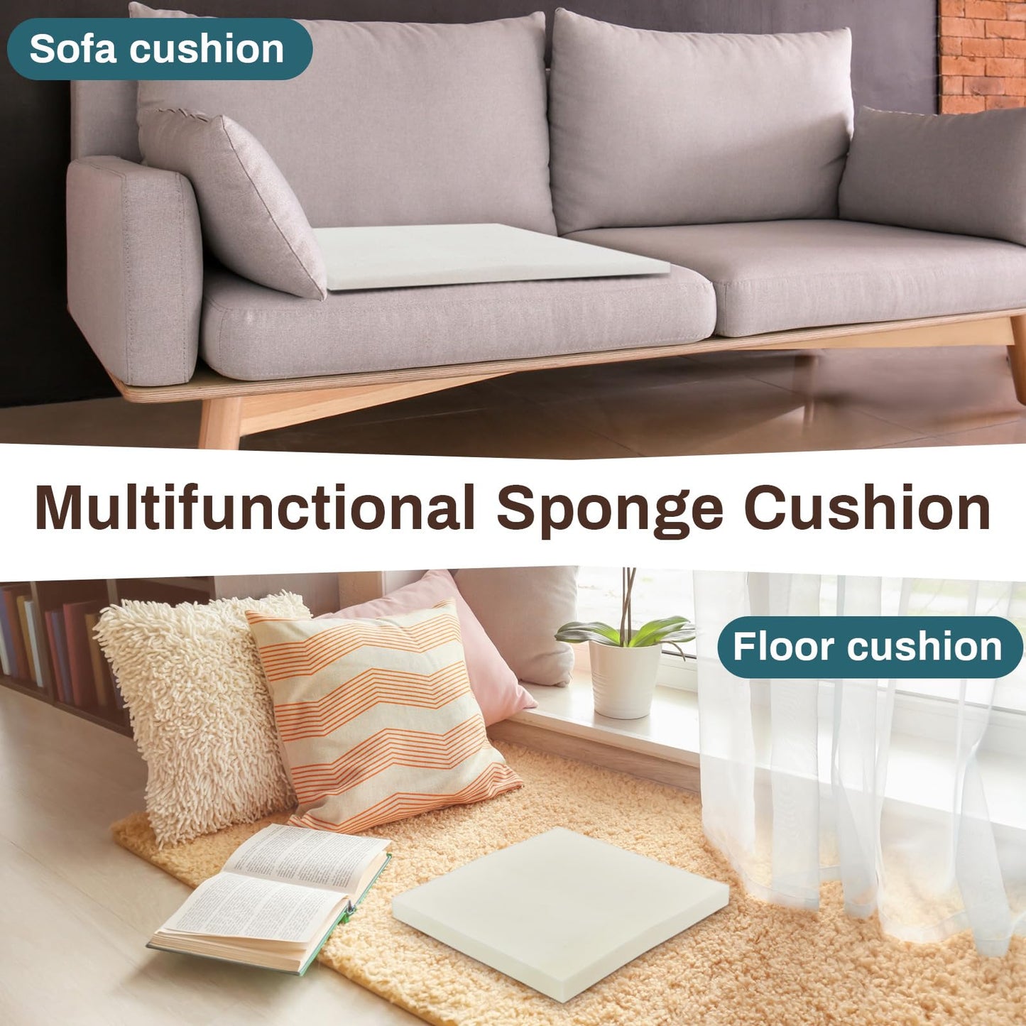 Frienda 4 Pack 1" x 18" x 18" Upholstery High Density Foam Cushion Seat Replacement Square Cut to Size Foam Couch for Patio Furniture Commercial Dinning Chair Couches Benches Padding DIY Projects