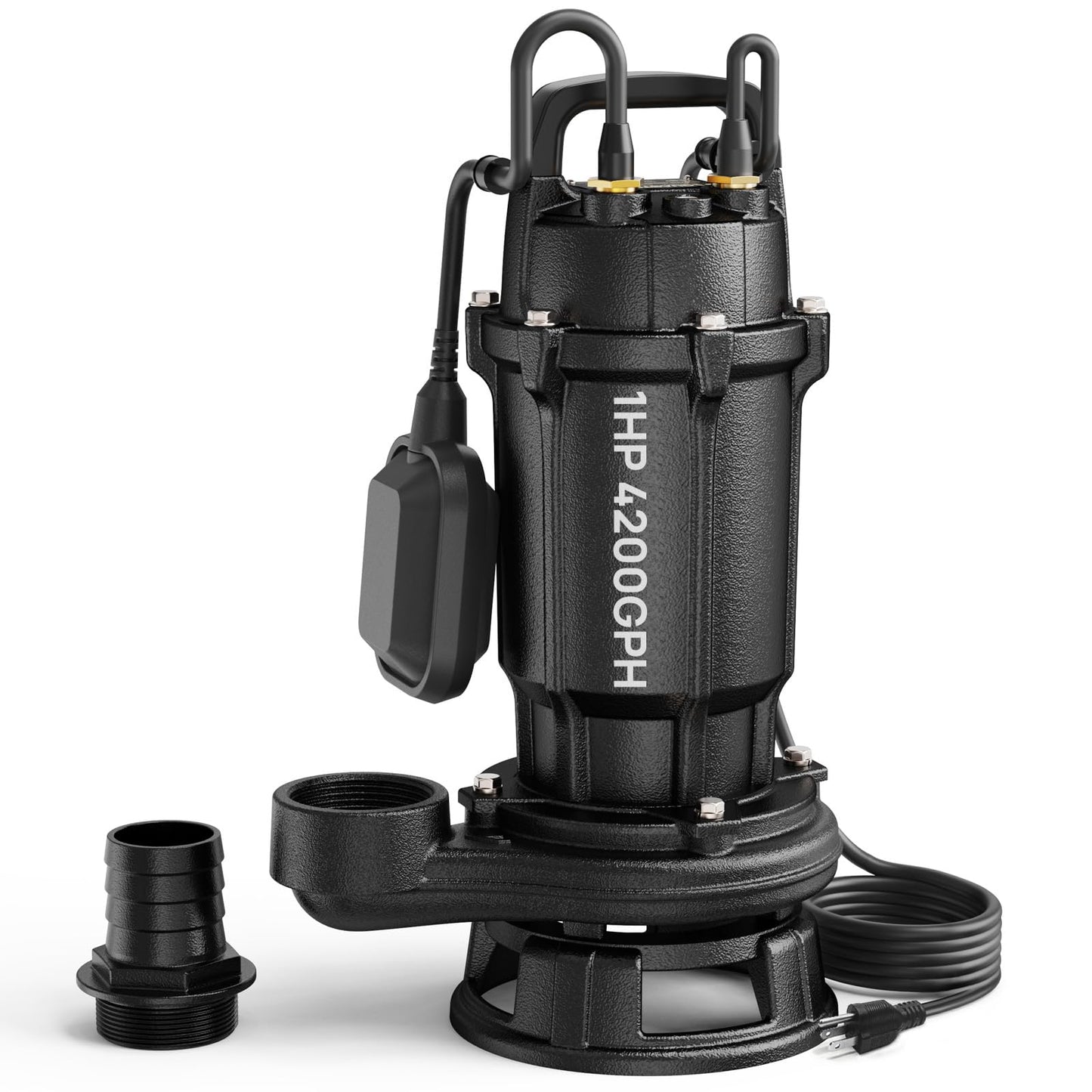 Aquastrong Sewage Grinder Pump, Cast Iron Effluent Pump, Auto Float Switch for Basement Sump Basin and Sewage Well