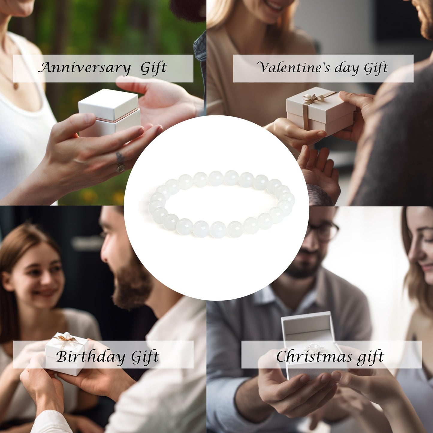 Cryhand White Jade Bracelets For Men Protection Healing Crystal Bracelet For Women Spiritual Charms Stretchy 8mm Beaded Lucky Handmade Anxiety Braceletss