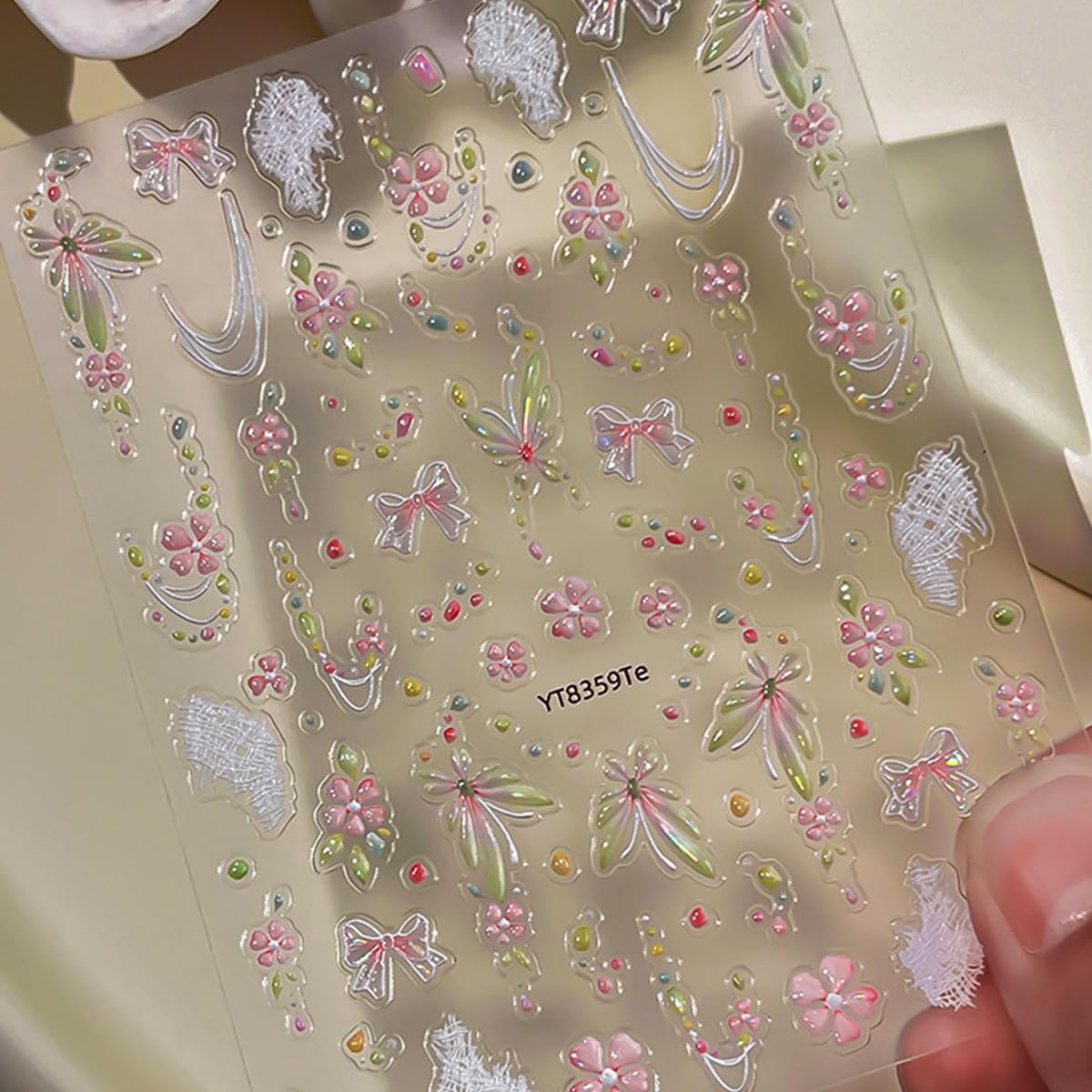 Spring Butterfly Nail Art Stickers Shiny Laser Flowers Butterflies Bow Design Nail Stickers 3D Self Adhesive Pink Green Cute Little Floral Nail Decals for Women Spring DIY Manicure 1Pcs