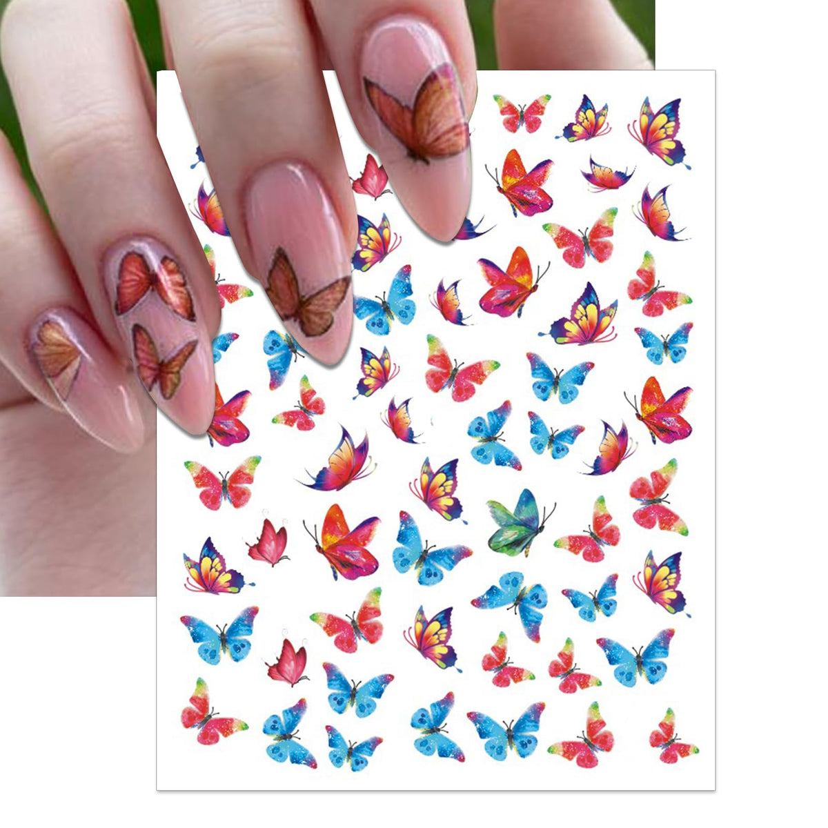 IDDFEVE 12 Sheets Butterflies Nail Art Stickers, Self-Adhesive 3D Butterflies Wings Nail Decals, Variety Color Glitter Design Nail Decorations