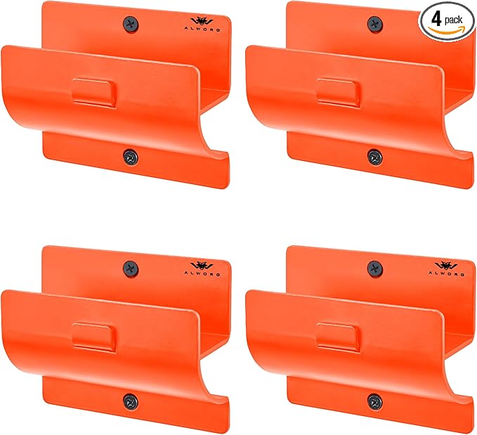 Ladder Holders - Set of 4 Garage Hooks - Orange Wall Mount Heavy Duty Ladder Hangers and Brackets