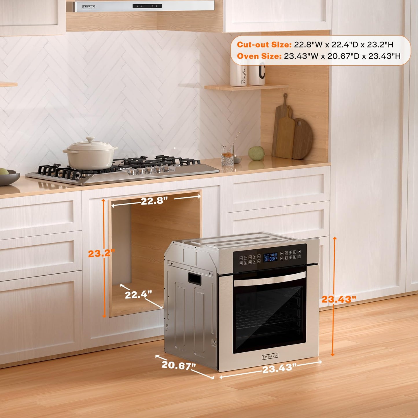 Empava 24 Inch Electric Single Wall Oven with 10 Cooking Modes, Convection Fan and Rotisserie, Screen Touch Control, Stainless Steel