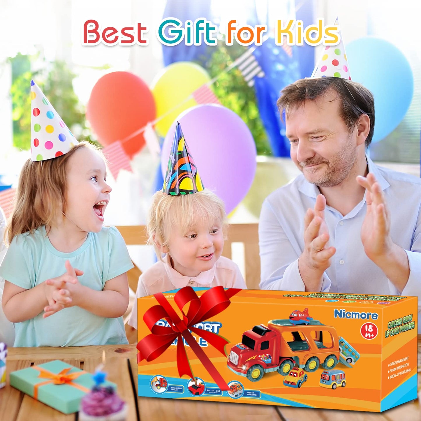 Nicmore Carrier Truck Toddler Toys Car: Transport Toy for 1 2 3 4 Year Old Boys Girls 18 Month 5-in-1 Kid Playset Gifts for Preschool Birthday Christmas
