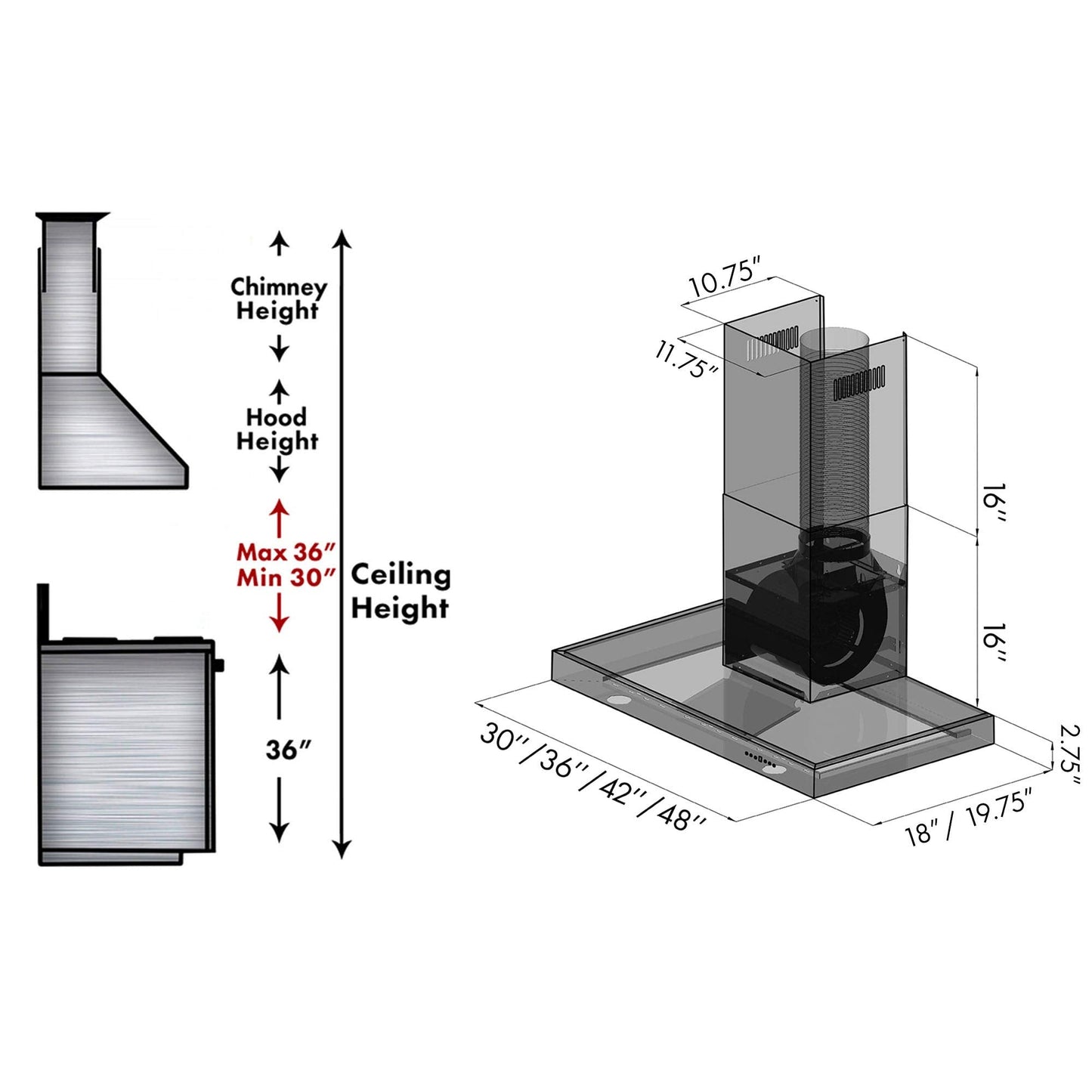 ZLINE 30" Convertible Vent Wall Mount Range Hood in Stainless Steel (KE-30)