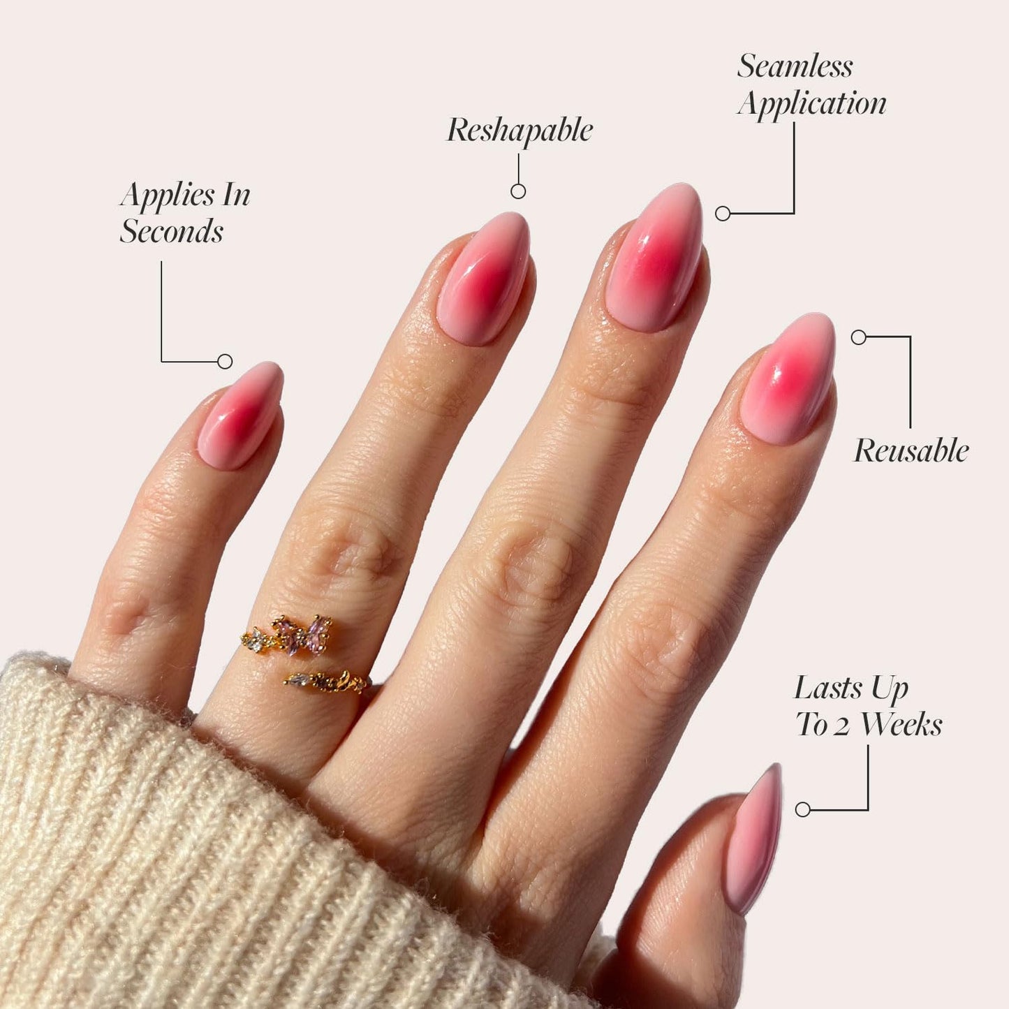 Glamnetic Press-On Nails Bundle - First Kiss & Blushing Aura | Glazed Short Almond Neutral Pink Nails | Short Almond Pink Fake Nails with Ombre | Reusable, Salon-Quality Nail Kits