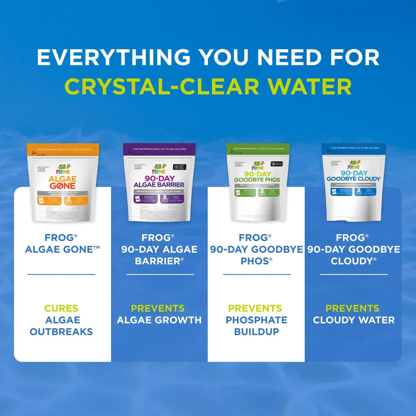 FROG 90-Day Algae Barrier - Dry Formula Algaecide Prevents Black, Green and Yellow Algae for Pools up to 30,000 Gallons - Pool Maintenance & Algae Prevention - 3 Pods