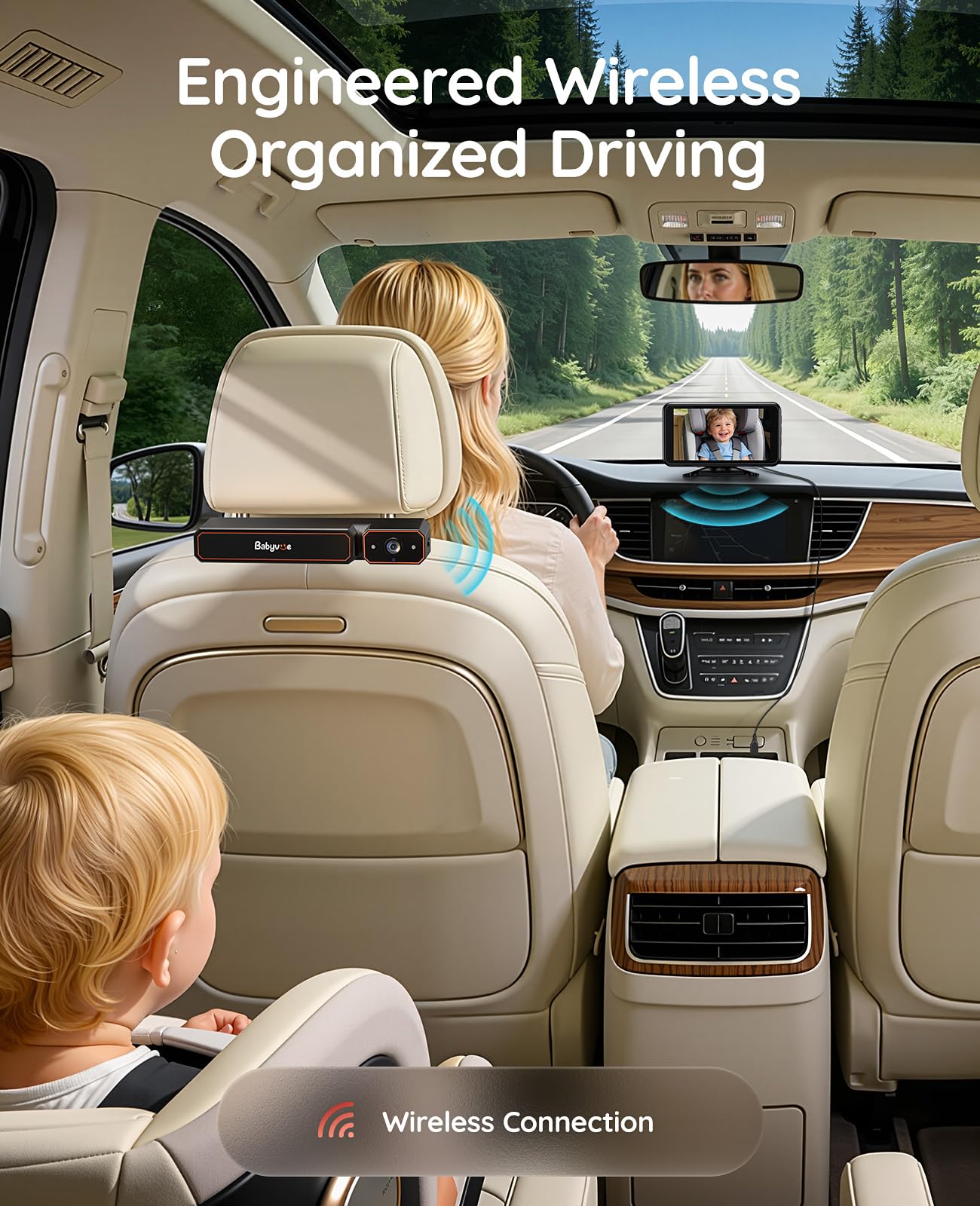 Babyvue Wireless Baby Car Camera, Easy 2-Step Setup, 5.2" Display, 1080P HD IR Night Vision, Clip-On or Strap Mount, 3X Zoom, Back Seat Camera for Baby