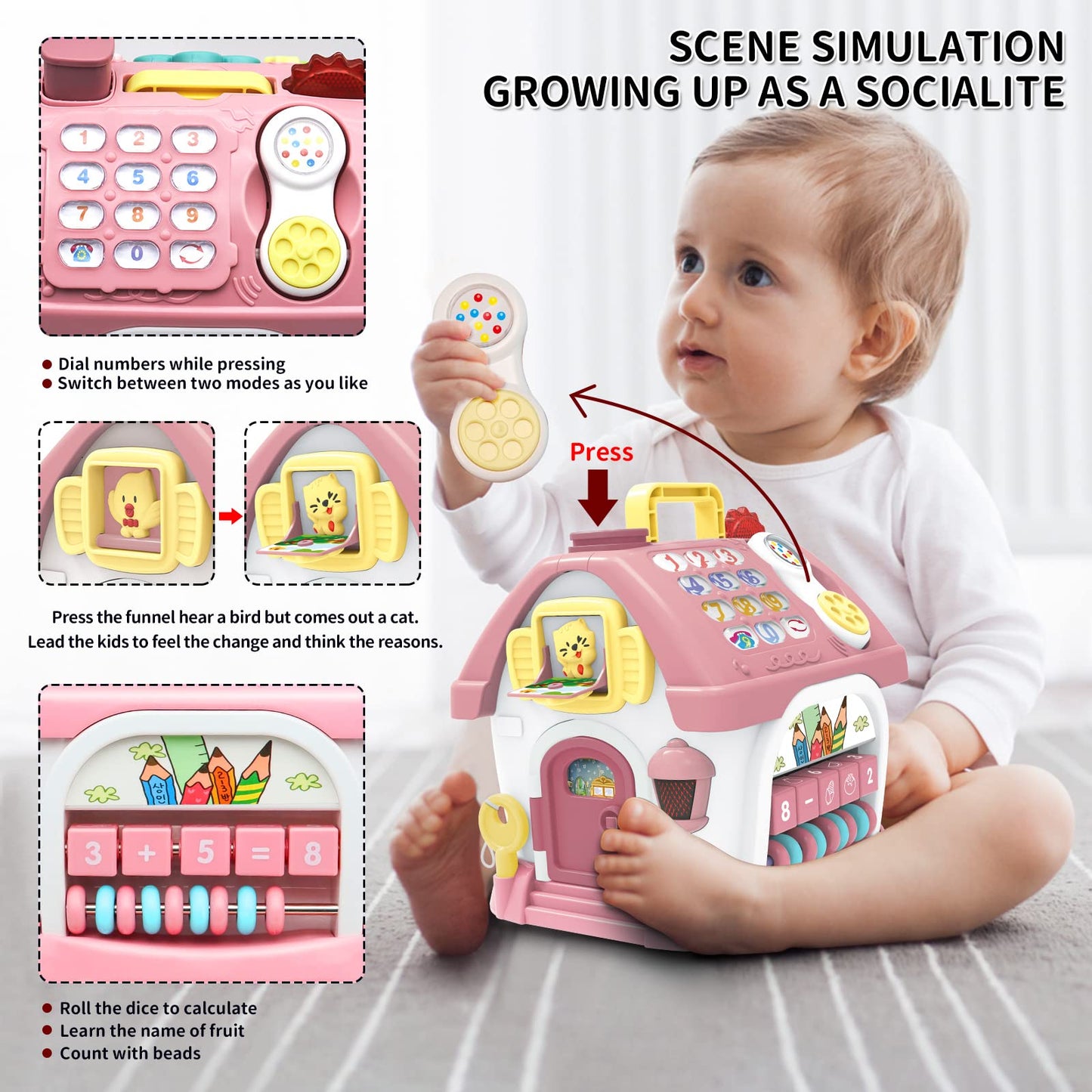 Ming You Montessori Toys for 1+ Year Olds Girl Gifts - 8-in-1 Musical Learning House Baby Toy 6-12 12-18 Months, Toddler Toys Age 1, 2 Year Old Girl Birthday Gifts