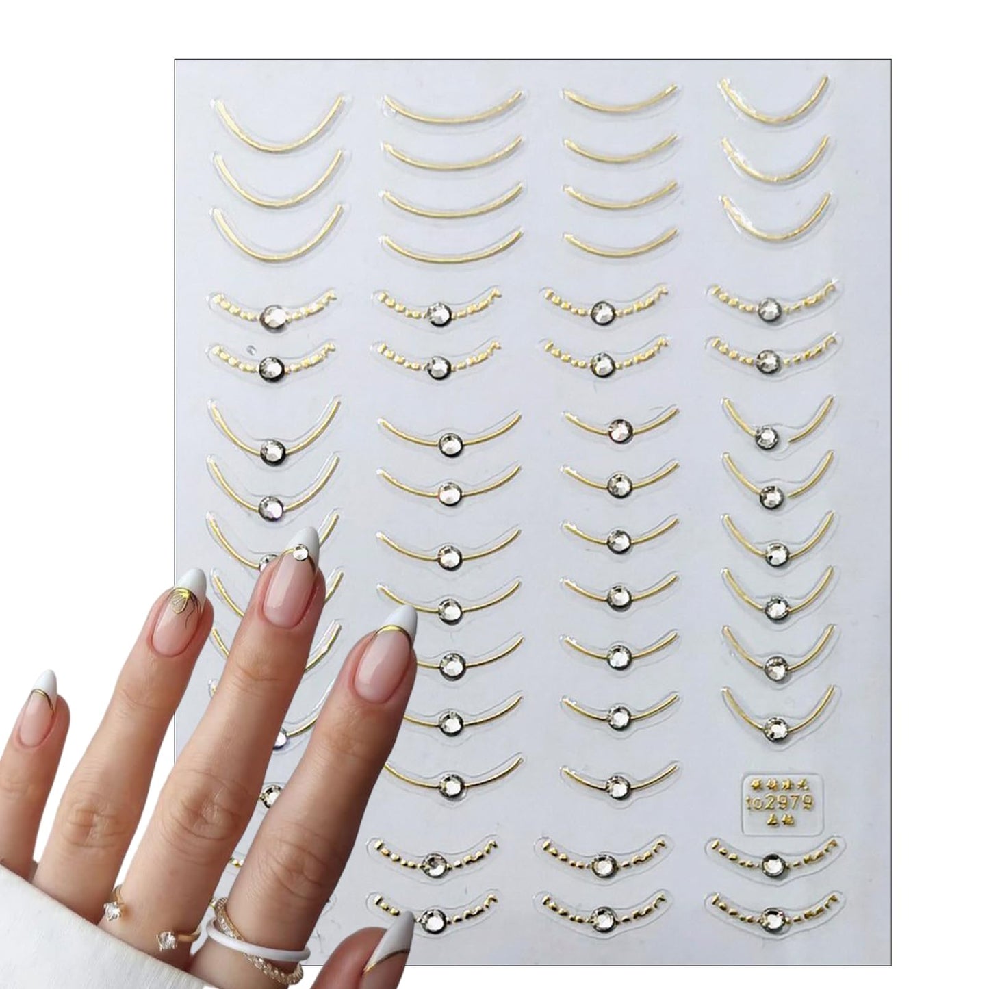 2 Sheets French Line Nail Art Stickers - 5D with Crystal Diamond Nail Stickers Simple Gold and Silver Line Nail Decals French Nail Designs Women's Nail Art Decoration