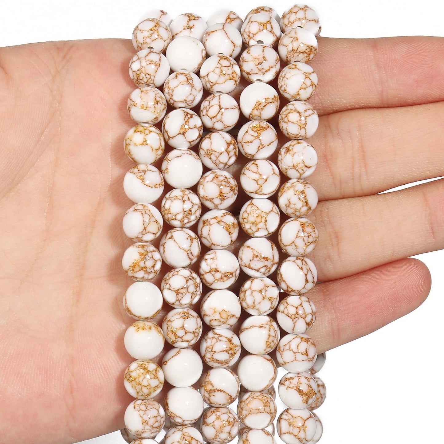 NITOPUPU 10mm 37pcs White Howlite Spun Gold Natural Stone Beads for Jewelry Making Supplies, Round Crystal Beads for Bracelets Necklace DIY Crafts