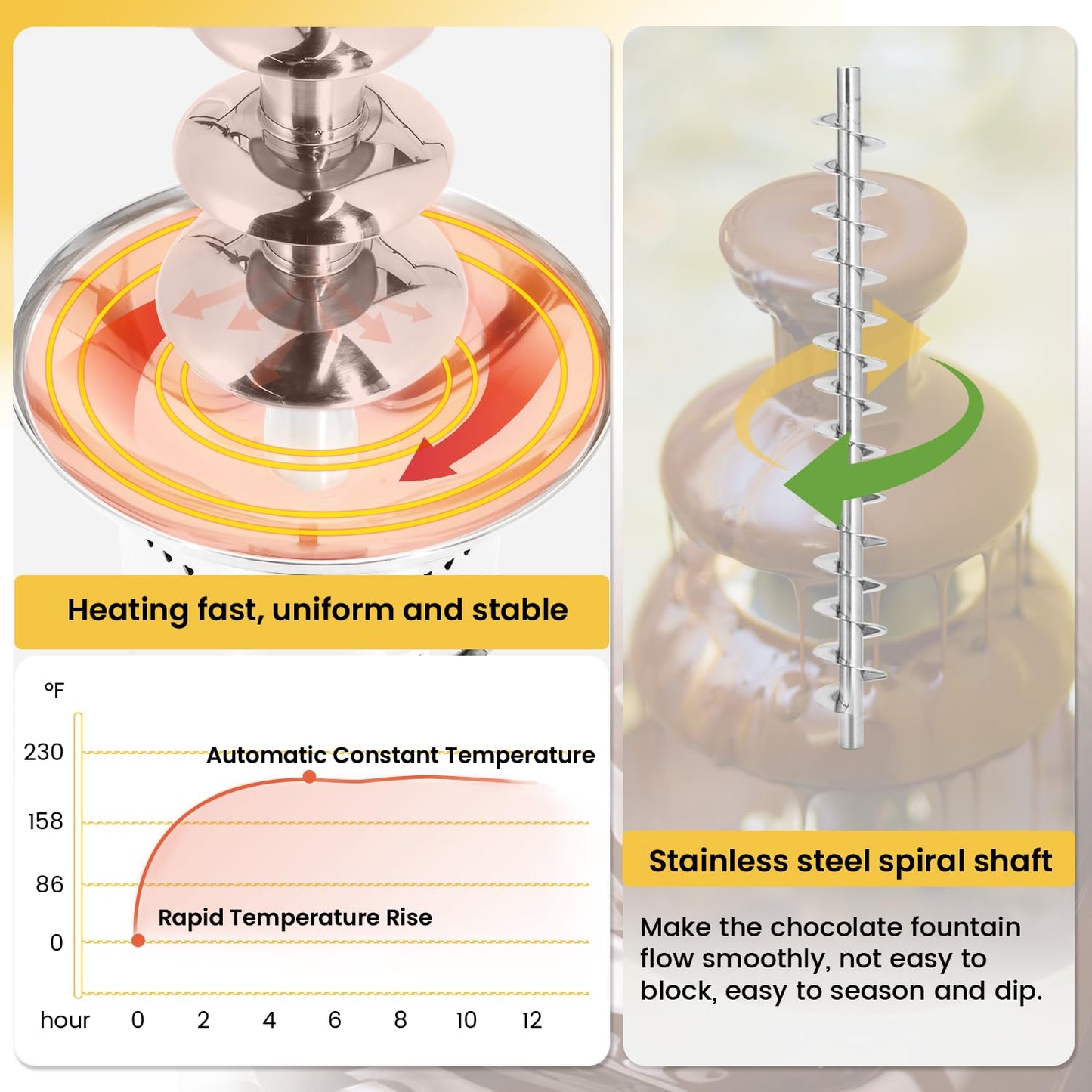 Flyseago Commercial Chocolate Fountain 5 Tiers 13.2 Lbs Nacho Cheese Fountain Stainless Steel Hot Fondue Fountain Machine for Bakery, Party, Gathering, Wedding, Rental, Knob Control