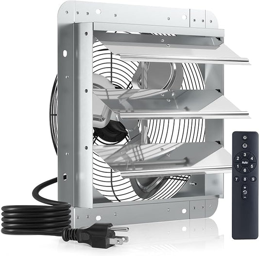 Amico 14 Inch Shutter Exhaust Fan with Remote,Energy Efficient &Quiet 35W EC Motor 1600 CFM Wall Mount Ventilation Fan for Garage,Greenhouse,Attic&Chicken Coop,9-Speed Adjustable,Plug In,Timer,FCC