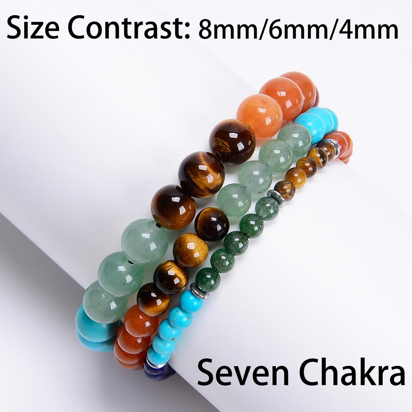 CHCCOYE 6mm Handmade Adjustable Natural Gemstone Crystal Bracelet Healing Power Energy Inspirational Gifts with Card for Unisex (Seven Chakra Stones)