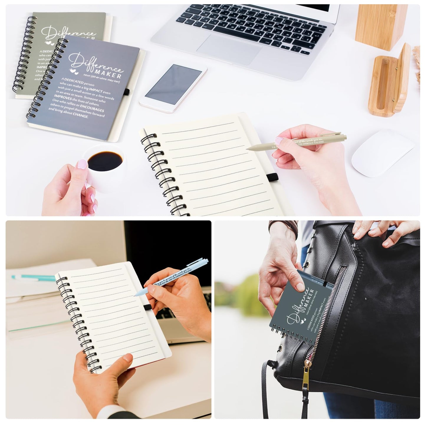 Resurhang 20 Sets Difference Maker Employee Appreciation Gifts Bulk Inspirational A6 Spiral Notebooks Journal with Ballpoint Pens for Social Worker Volunteer Coworker Staff Team Gifts (Neutral Colors)
