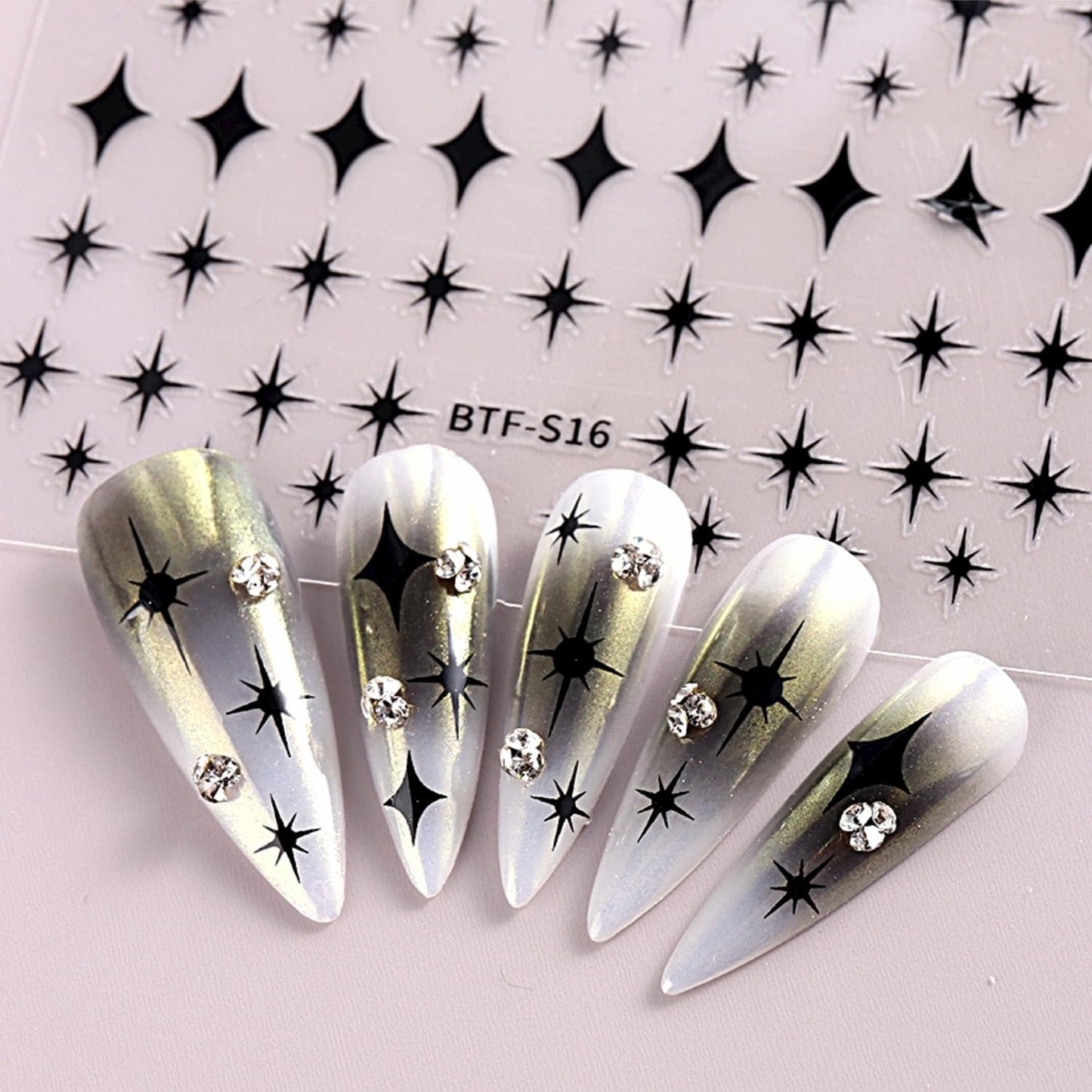 12 Sheets Star Nail Stickers for Nail Art 3D Self Adhesive Nail Decals Black White Silver Gold Star Nail Art Stickers Shiny Nail Design Stars Nail Supplies for Women Acrylic Manicure DIY Decoration