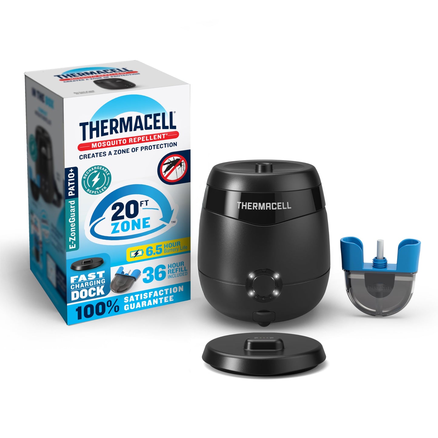 Thermacell Mosquito Repellent E-Series Rechargeable Repeller; Patio Shield 20â Mosquito Protection Zone; Includes 36-Hr Repellent Refill; No Flame or Scent; Bug Spray and Bug Zapper Alternative