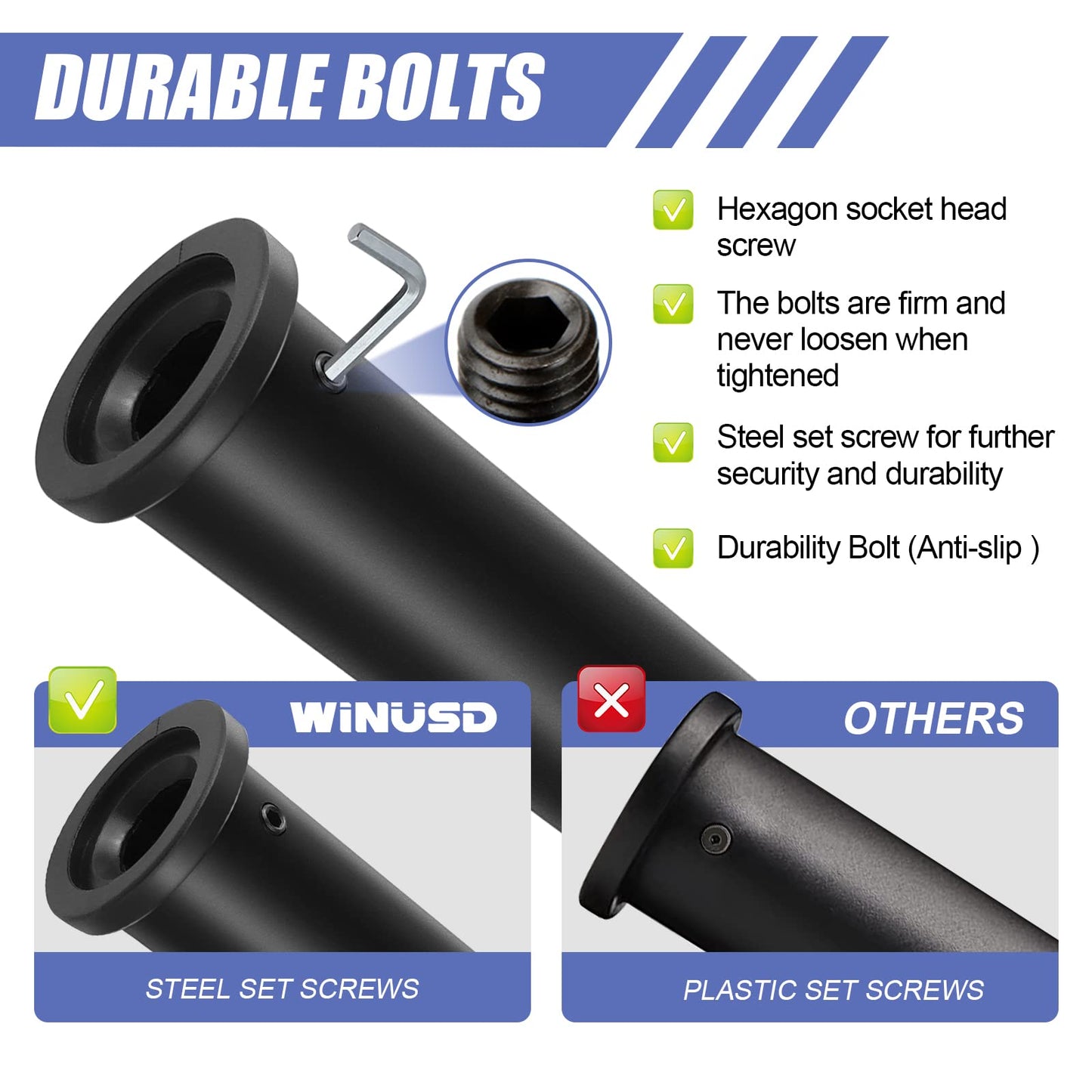 WINUSD 2Pcs Nylon Olympic Adapter Sleeve 8- Converts 1" Standard Weight Plate Posts to 2- Olympic Weight Plate PostsIncludes Removable end Cap and Allen Key"