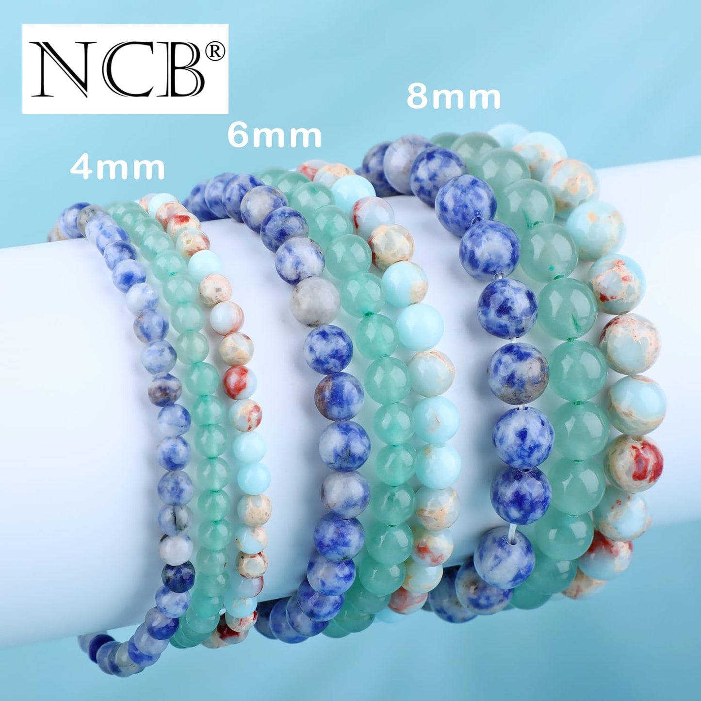 NCB 3-Piece 4mm Natural Crystal Gemstone Stretch Bracelets – ﻿Agalmatolite Jasper, Blue Spot, Green Aventurine Handmade Reiki Energy Healing Jewelry for Meditation,Yoga, Unisex