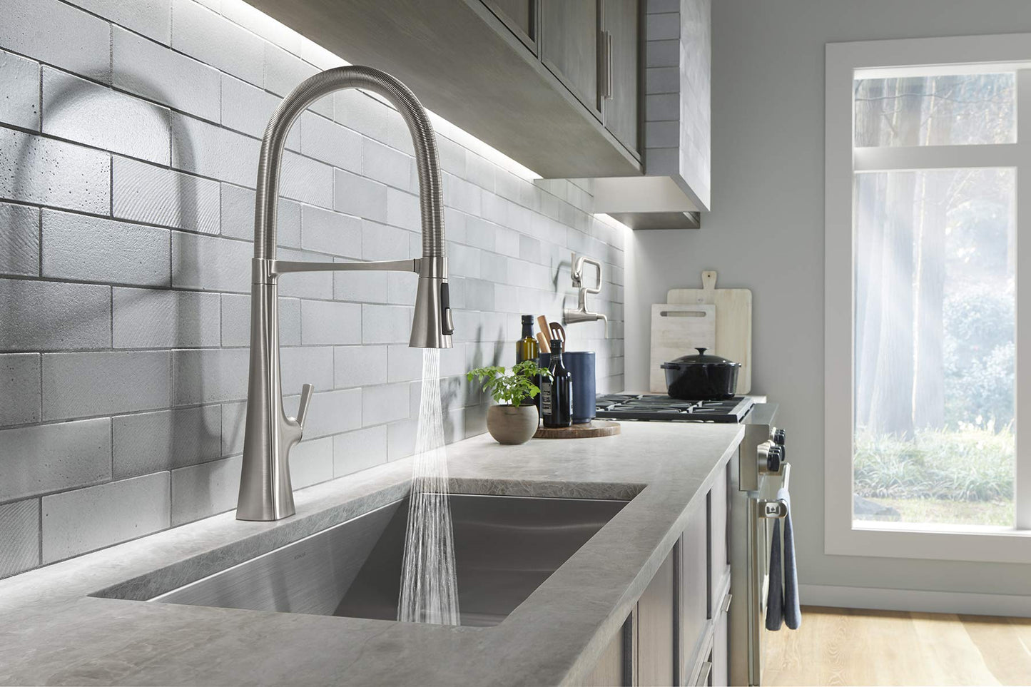 Kohler 22060-VS Graze Commercial, 3 Function Tall Semi-pro Kitchen Sink Faucet with Pull Down Sprayer, Vibrant Stainless