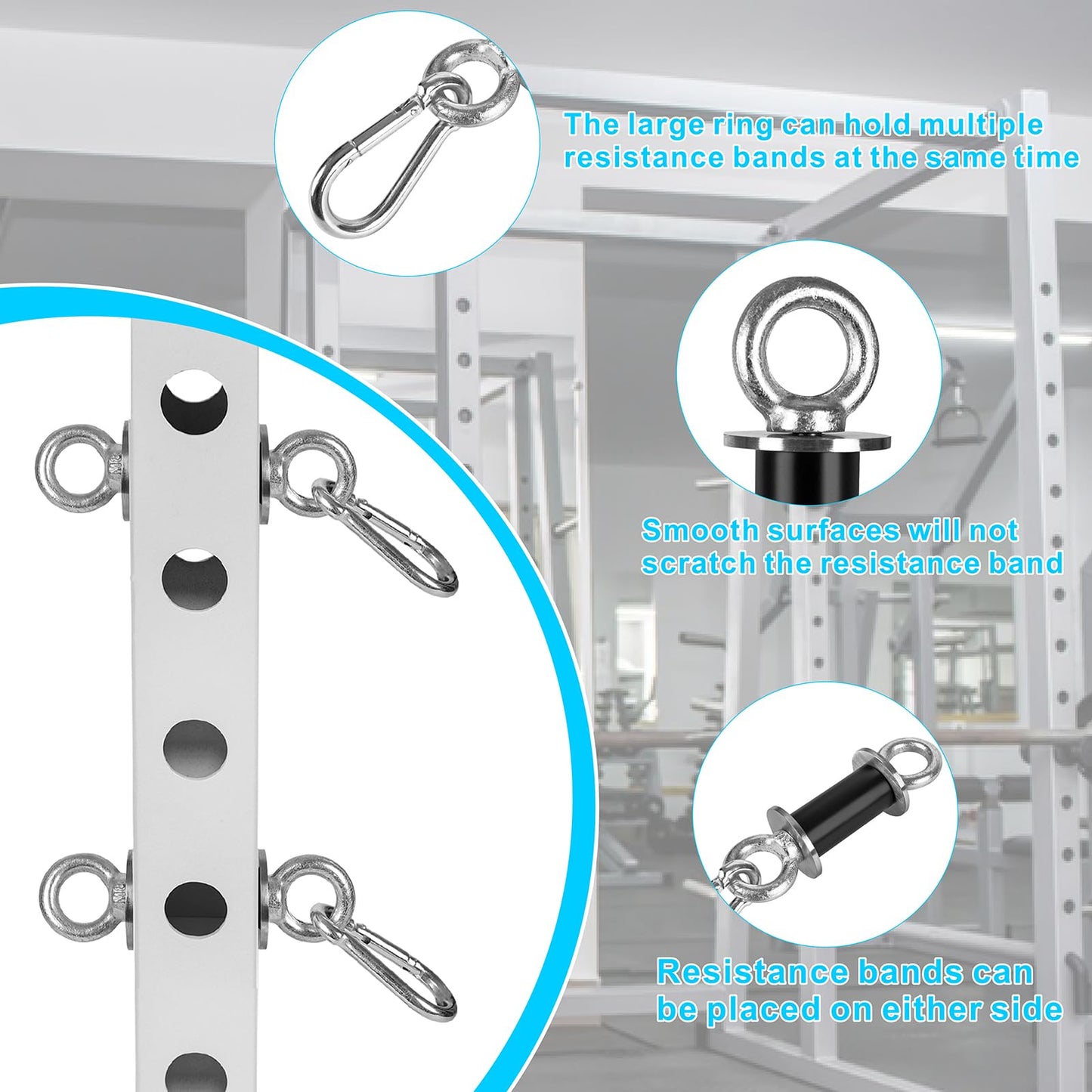 YZZHAJ Power Rack Attachments with Quick Connect Buckles, O-Ring Attachment for Squat Rack, Band Pegs Resistance Band Hooks Fits 2" x 2"" Power Rack with 1"" Hole"