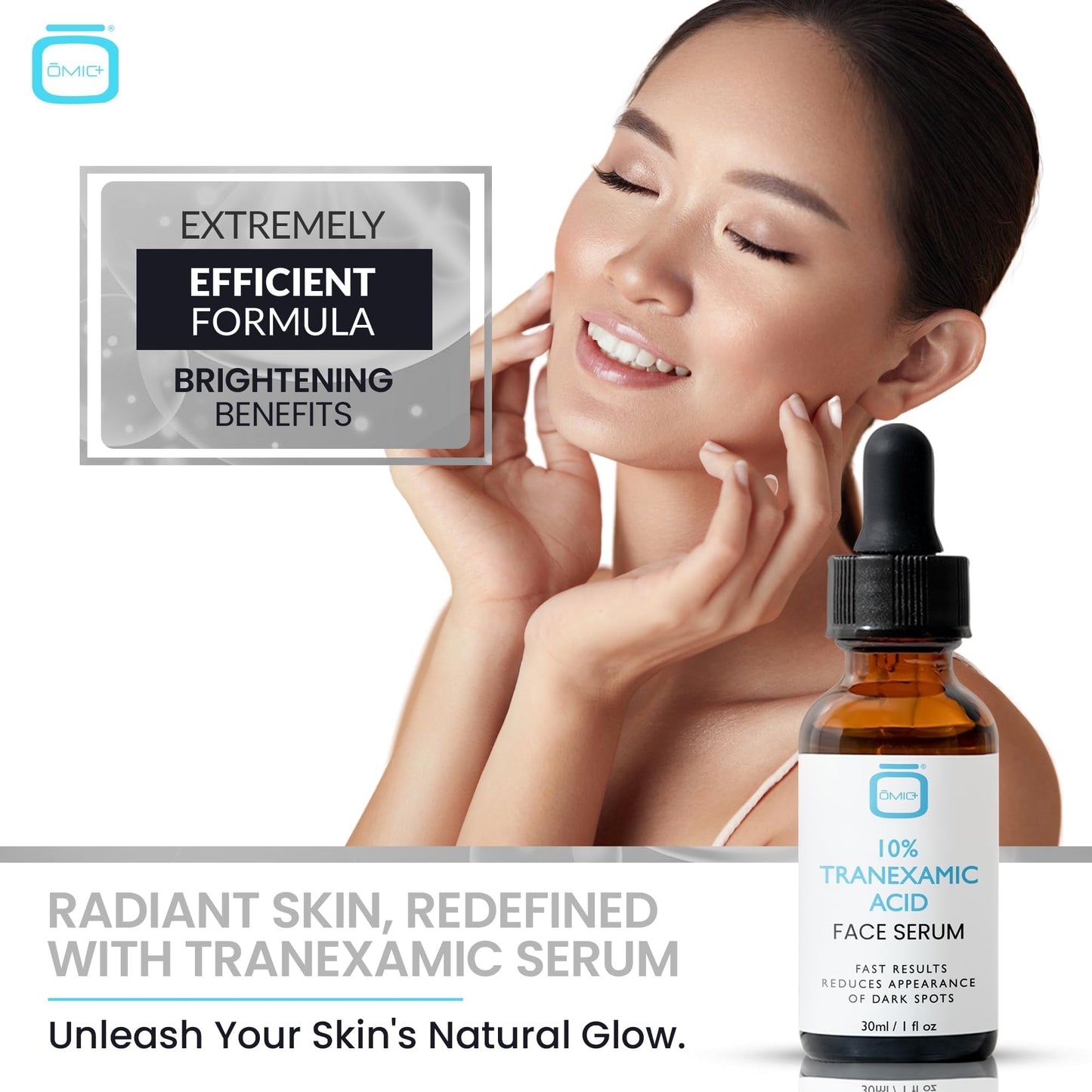 OMIC 10% Tranexamic Acid Serum for Face - 1 fl oz / 30ml - Skin Brightening Serum, For Brown Spots, Even Out Skin Tone - with Hyaluronic Acid, Glycerin, Natural formula