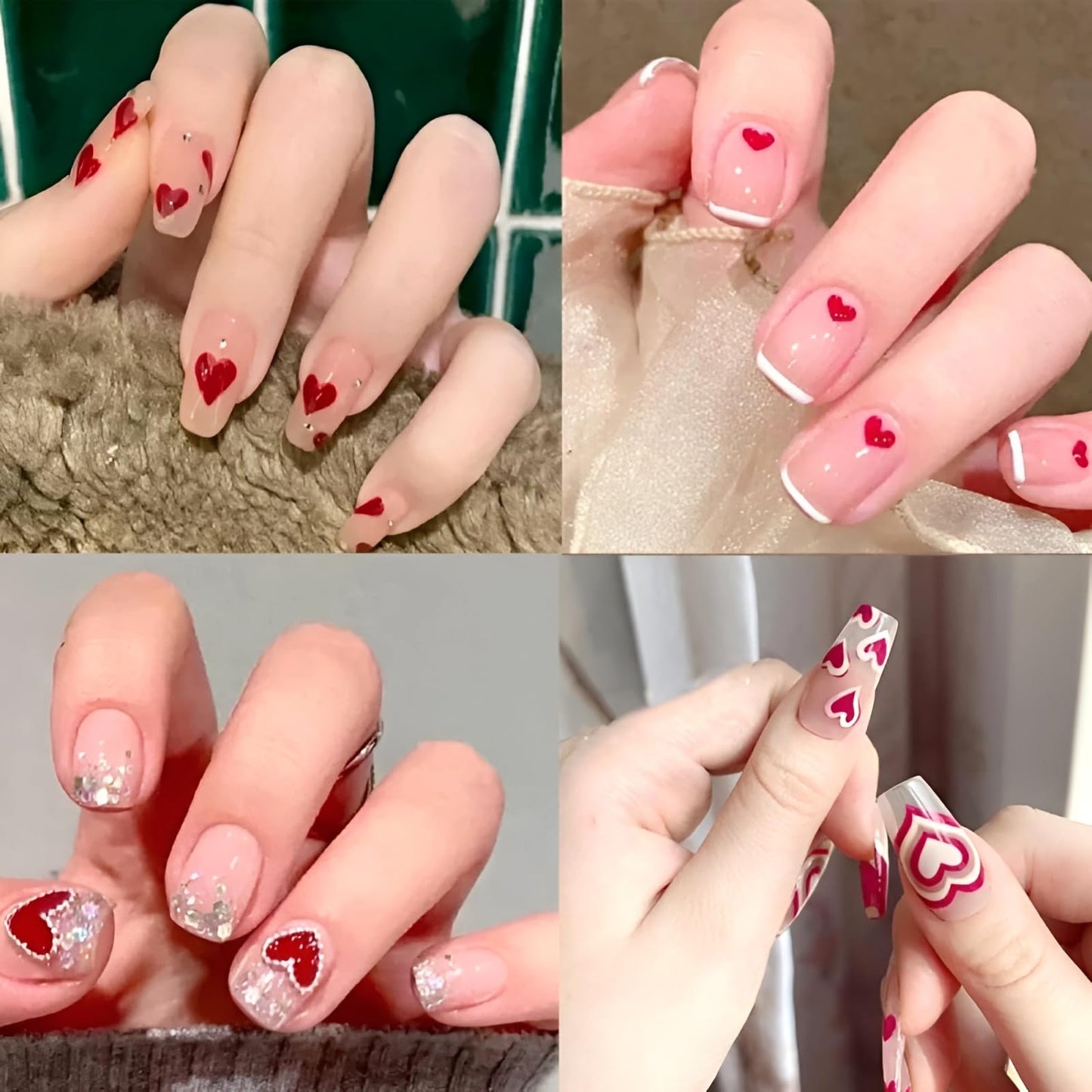 8 Sheets Heart Nail Art Stickers,Valentine's Day Nail Stickers 3D Self-Adhesive Nail Decals, Heart DIY Manicure Decoration Supplies Accessories for Women Girls