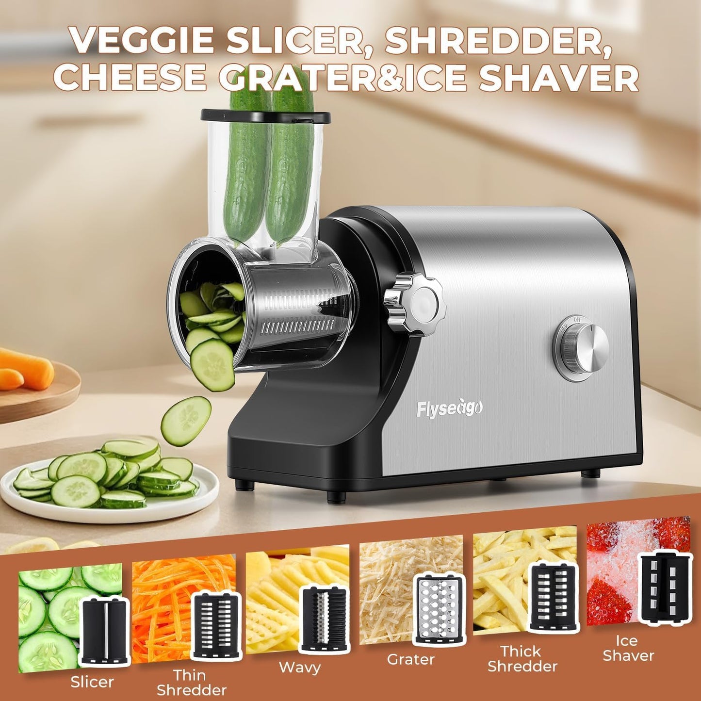 Flyseago Multifunctional 3200W Electric Meat Grinder Heavy Duty Commercial Meat Grinders, Veggie Shredder, Ice Cutter with 2 Blades, 3 Grinding Plates, 3 Sausage Tubes, Meat Grinder for Home Use