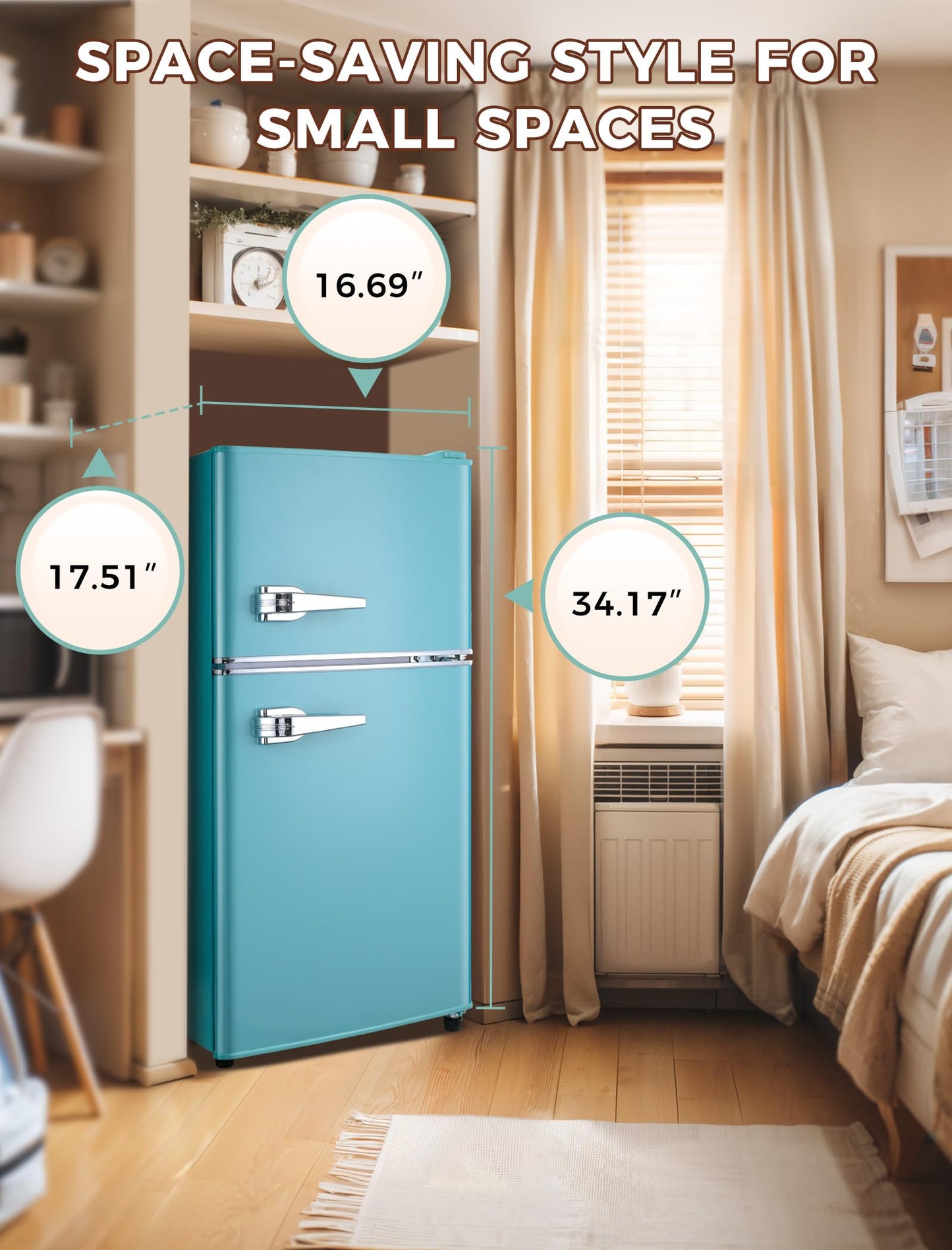 Anypro 3.2 Cu.Ft Fridge with Freezer, Double Door Refrigerator with Freezer, Temperature Control, Adjustable Shelves, Fridge for Office, Bedroom, Dorm, Garage, RV