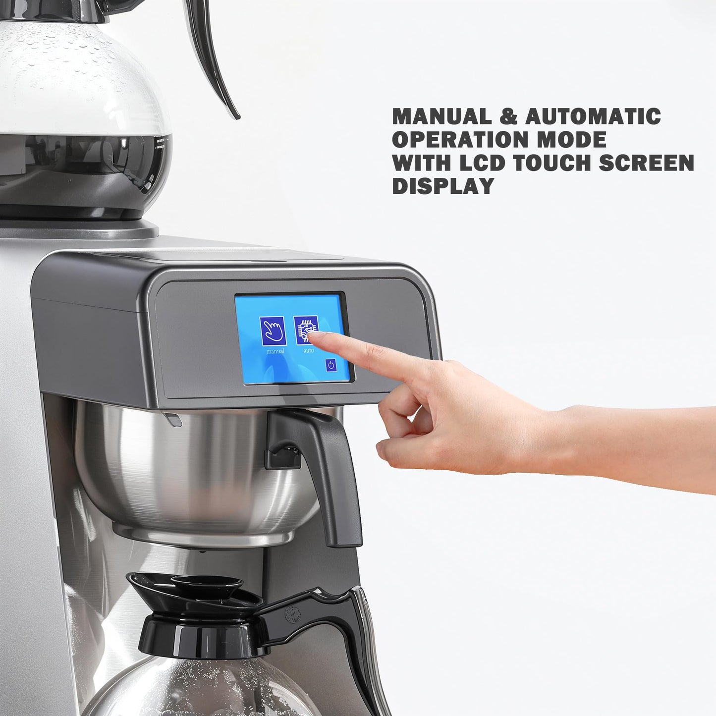 NUPANT 12-Cup Commercial Drip Coffee Maker 1.8L Auto Filling Pour Over Coffee Machine with 2 Glass Carafes, 2 Warmers, LCD Panel, Automatic Stainless Steel Coffee Brewer for Cofe Bar and Restaurant