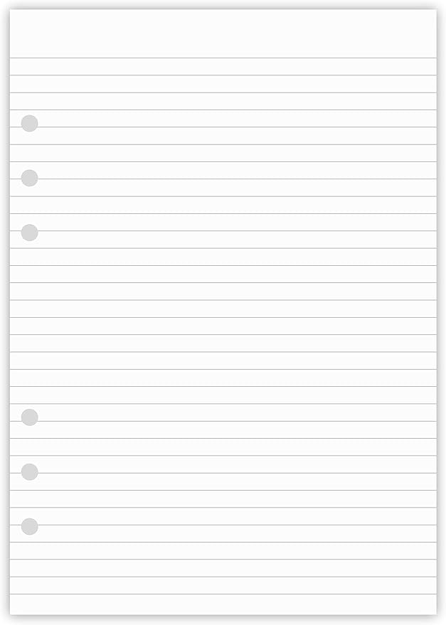 A5 Lined Paper, Refills for Filofax Planner, Organizer, Binders, 6 Hole Punched, 100 Sheets/200 Pages, 100gsm, White, 5.8 x 8.2 Inch