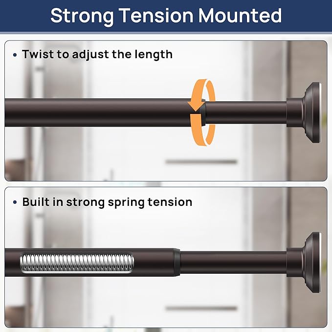 ENJOYBASICS Shower Curtain Rod 30 to 88 Inches, Stainless Steel Adjustable Spring Tension Rods No Drill for Bathroom, Closet, Window, Room Divider, Never Rust, Non Slip, Bronze