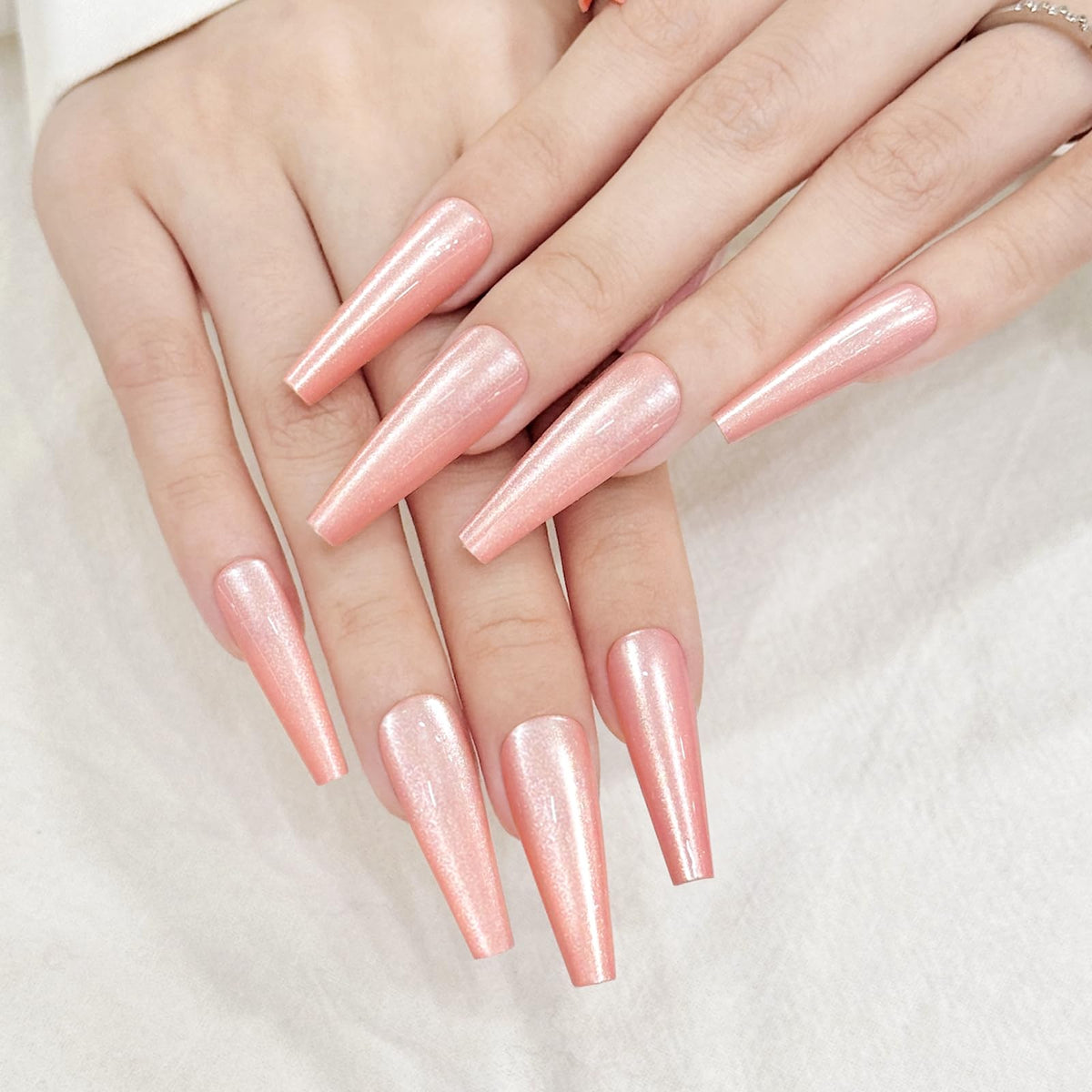 Pink Cat Eyes Press On Nails,12 Sizes - 24 Pcs Soft Gel Pink Long Coffin Fake Nails Kit with Nail Glue, Natural Reusable Stick On False Nails for Women and Girls SK1049