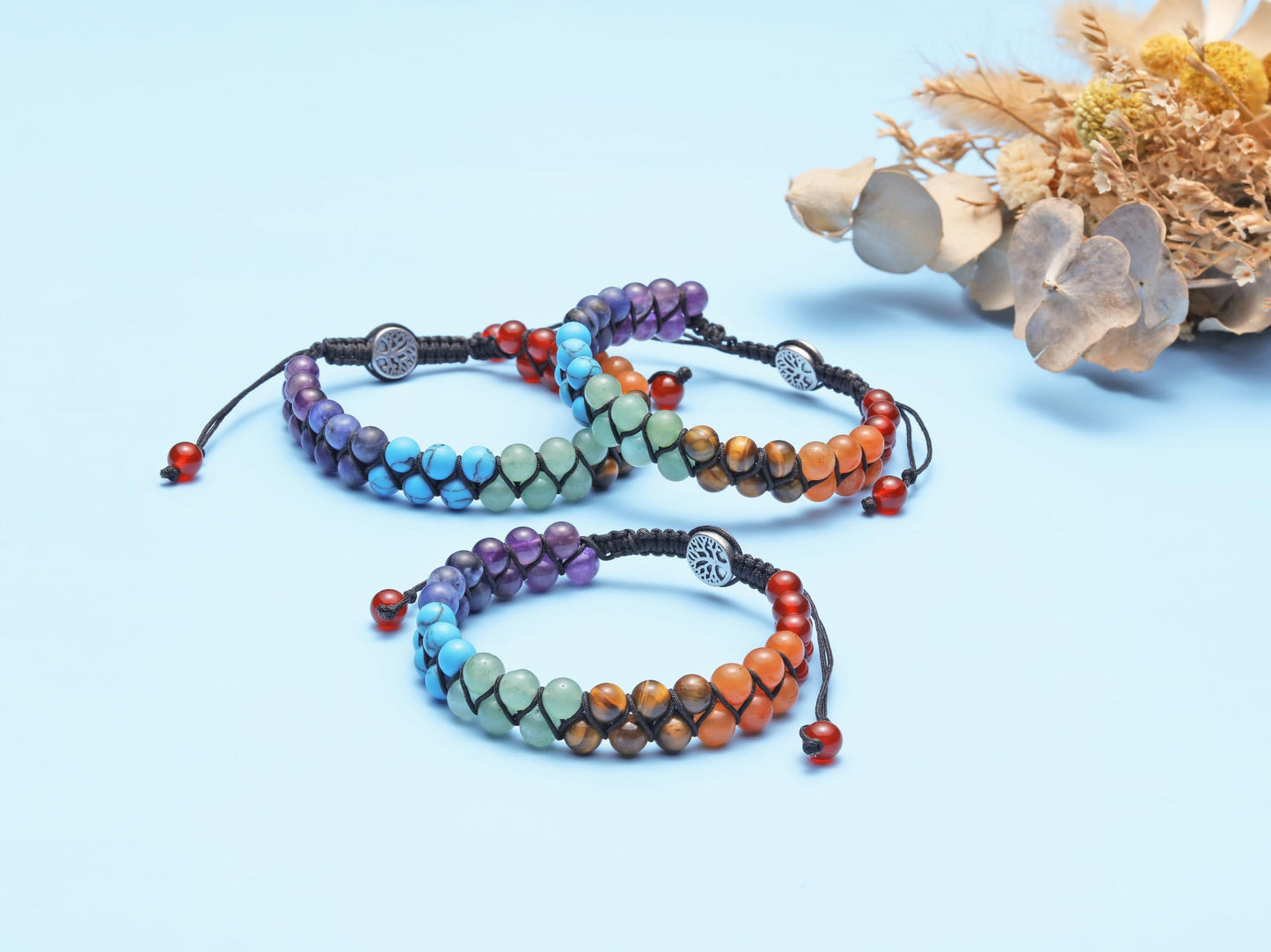 MANIFO 7 Chakra Healing Crystals Bracelet Womens Reiki Stone Rope Braided Gemstone Bracelets with Life Tree Charm Christmas Gift