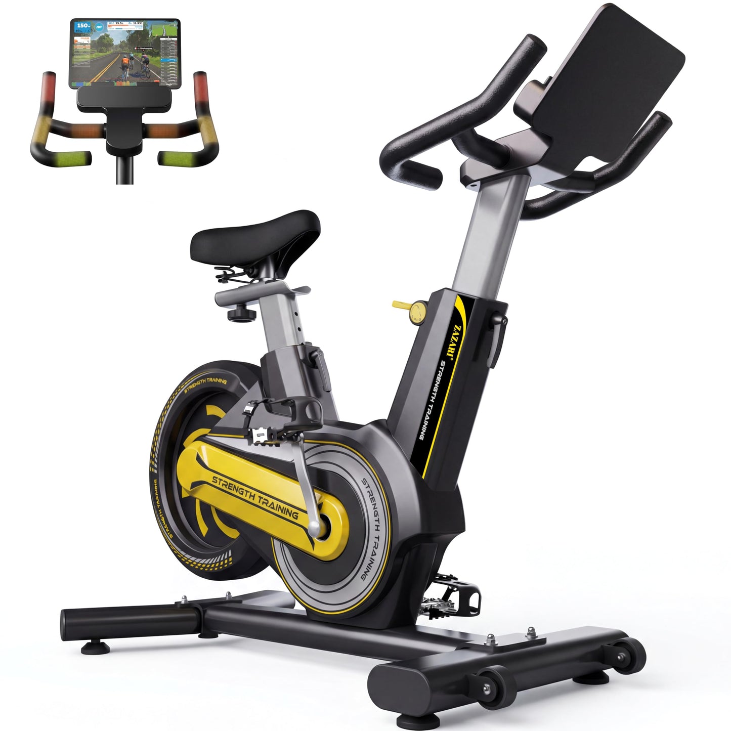 ZAZARI Semi-Commercial Exercise Bike 350 lbs Capacity, Magnetic Stationary Bikes for Home Gym with Multi-Grip Handlebar, Comfortable Seat, Silent Belt Drive, Rear Flywheel & Tablet Holder