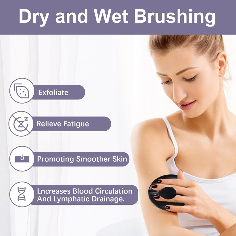 Dry Brushing Body Exfoliating Brush, Anti-Slip Body Scrubber for Shower, Natural Boar Bristles Bath Brush for Deep Cleansing & Softening Skin, Improve Circulation (Black-Boar Bristles)