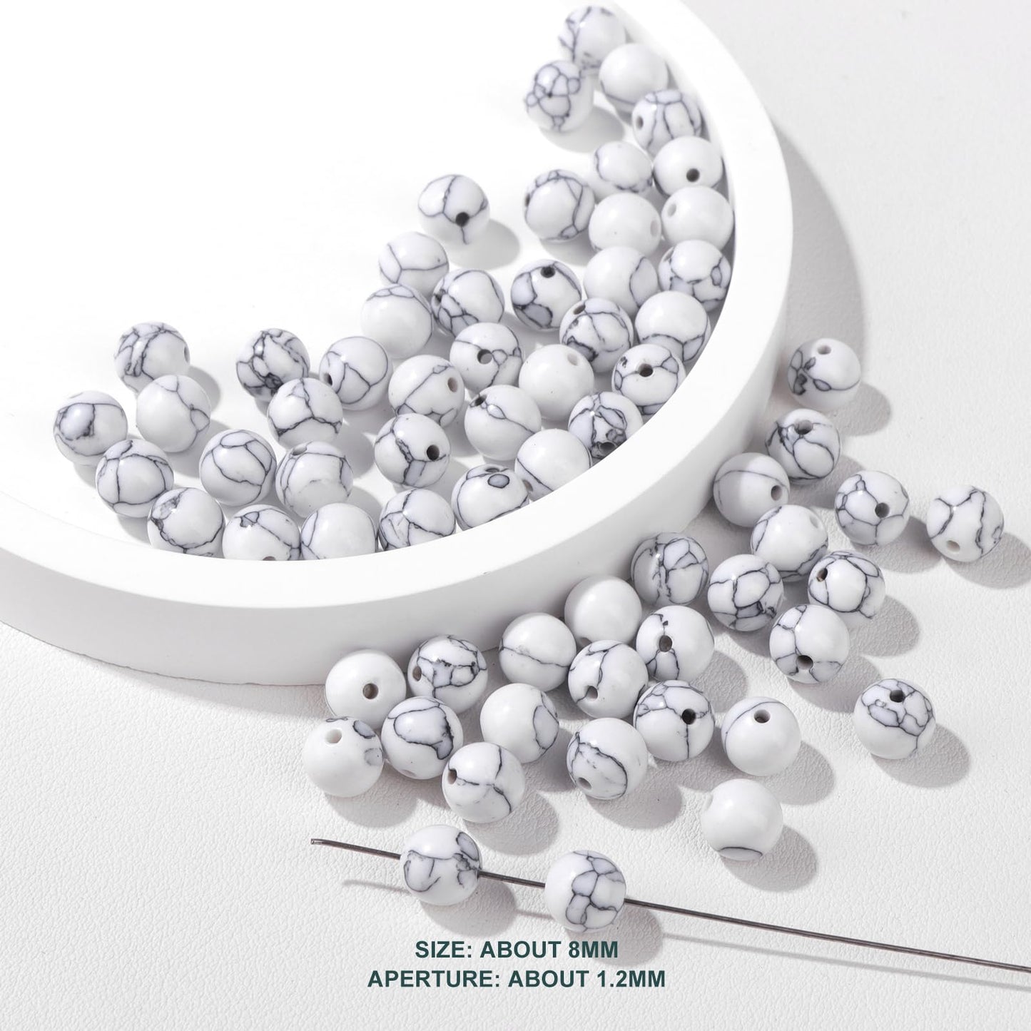 Risyfjew 50PCS 8mm Natural Howlite Beads Gemstone Round Loose Beads for Jewelry Making Chakra Crystal Stone Beads for Bracelets Necklace Earrings Making Supplies (50pcs/Strand)