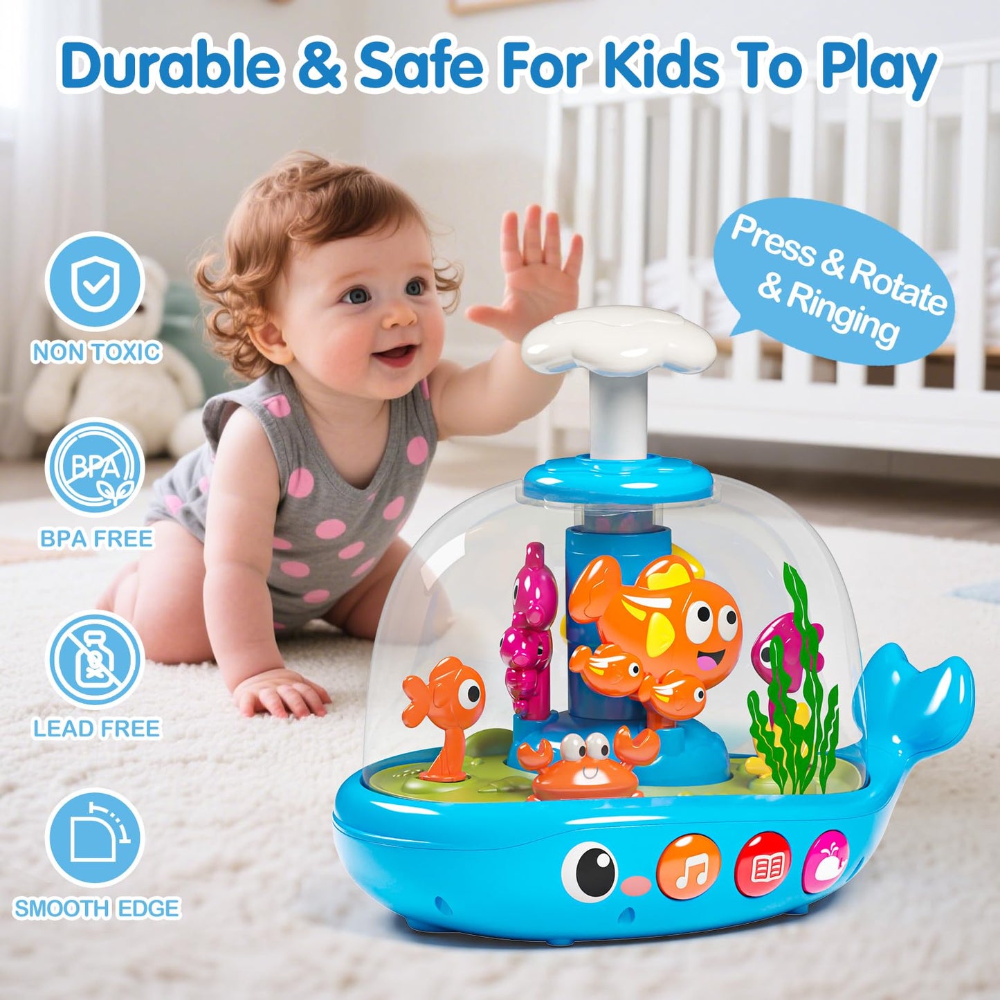 Baby Toys 6-12 Months, Press & Glow & Spin Infant Toys, Cause and Effect Baby Musical Toys Educational Toy for 1 Year Old, 1st Birthday Gifts for 6 7 8 9 10 11 12Month