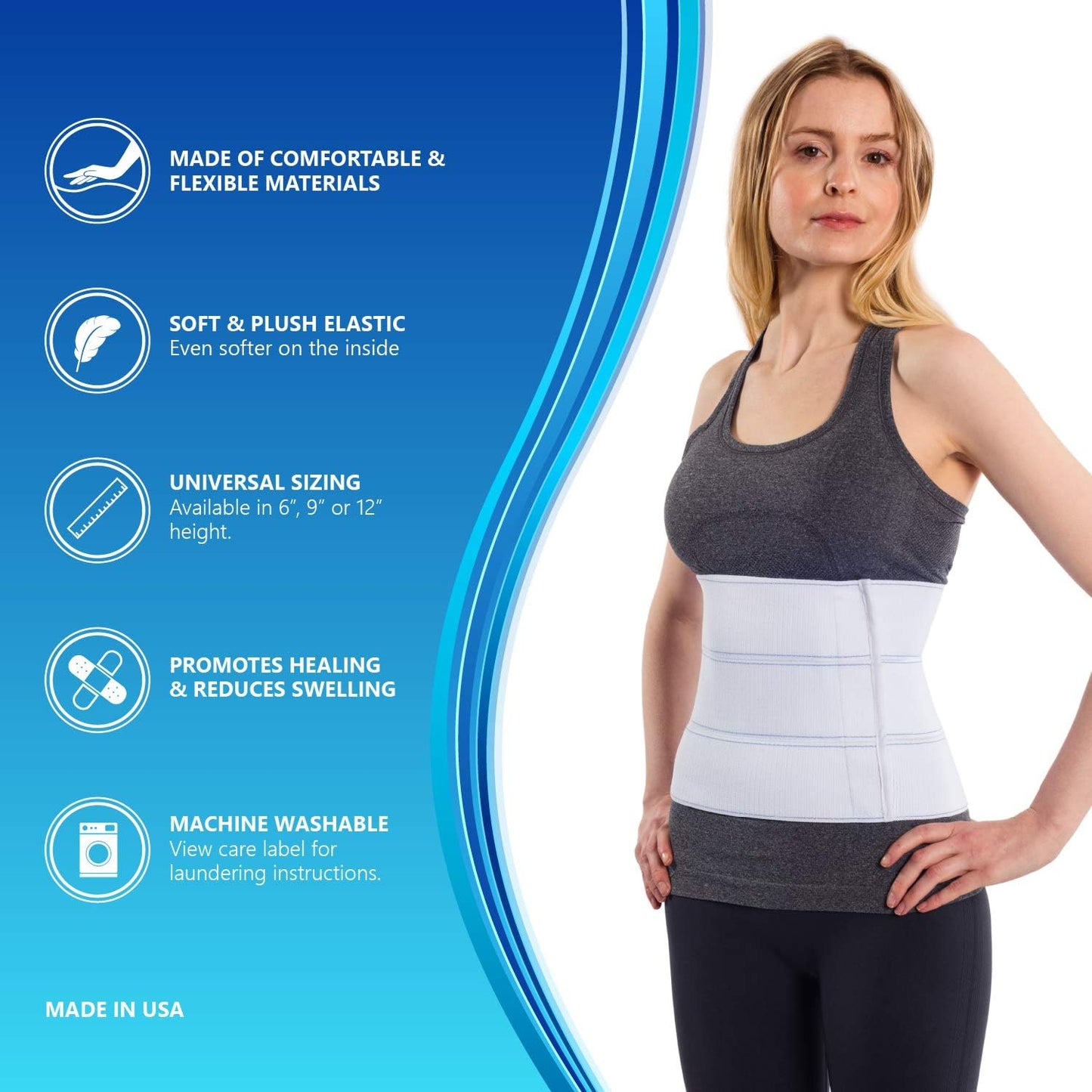 NYOrtho Abdominal Binder for Women - Soft Belly Wrap for Post-Surgery Recovery, Swelling, Hernia & Core Support - Plush, Adjustable, Latex-Free Compression Belt - 3 Panel 9" High - Small 30""-45"""