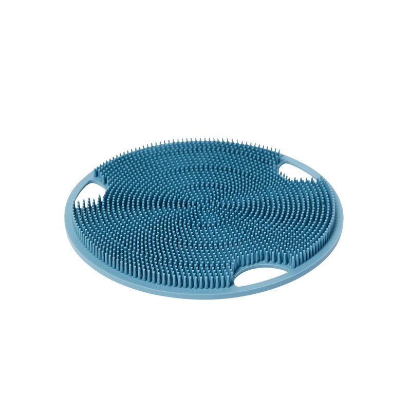Boie USA Flat Body Scrubber - Soft Silicone-Like Exfoliating Shower Scrubber & Body Cleansing Brush - Stick-to-Wall Loofah Replacement - Antimicrobial Exfoliator for All Skin Types (Blue)