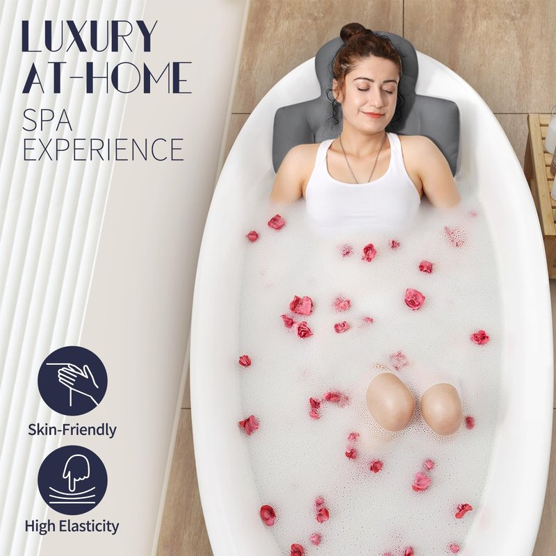 Full Body Bath Pillow for Bathtub, Thick Bathtub Cushion, Luxury Tub Pillow for Bath for Headrest Neck and Back Support Gray 56" x 16"