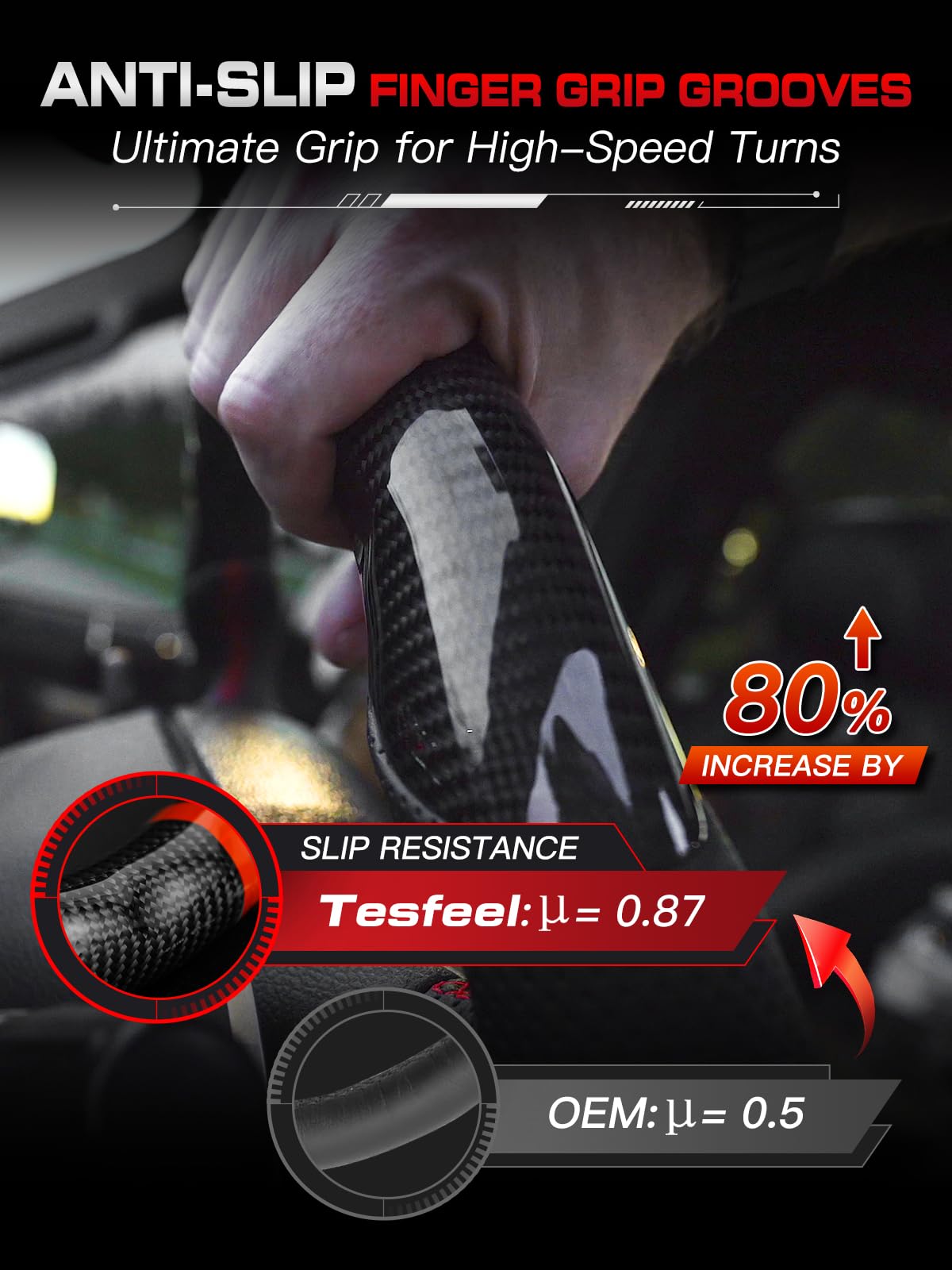 TESFEEL Real Carbon Fiber Steering Wheel for Ford F150 (2021-2025), D-Shape, Red Stripe & Stitching Nappa Leather, Includes Matching Trim, for F-150 XL, STX, XLT, SSV, Pro, Flash